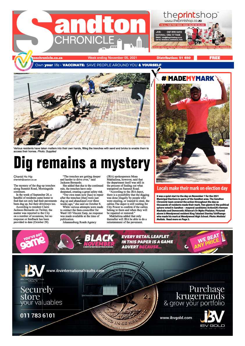 Sandton Chronicle 05 November 2021 page 1