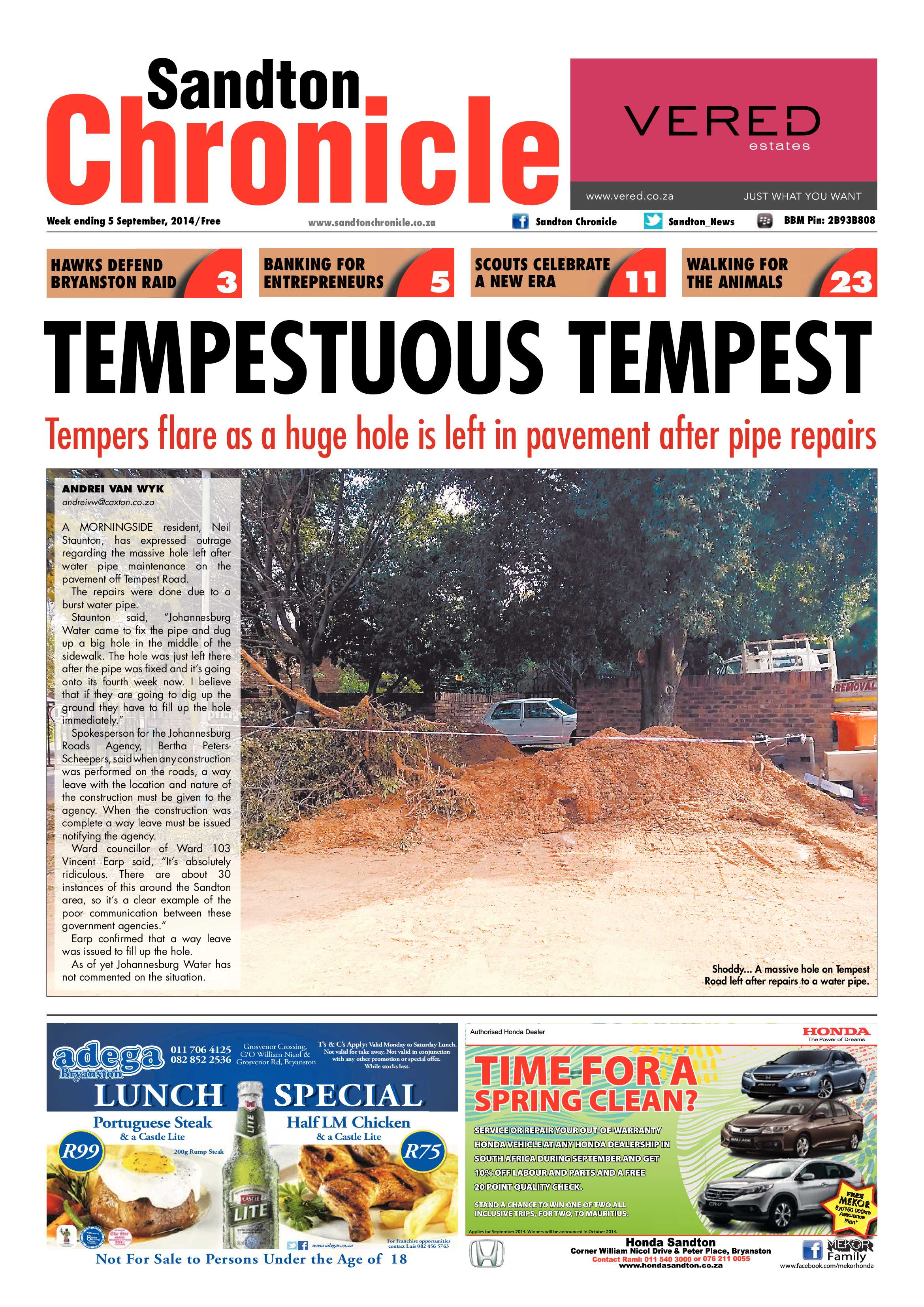 Sandton Chronicle 05 September 2014 page 1