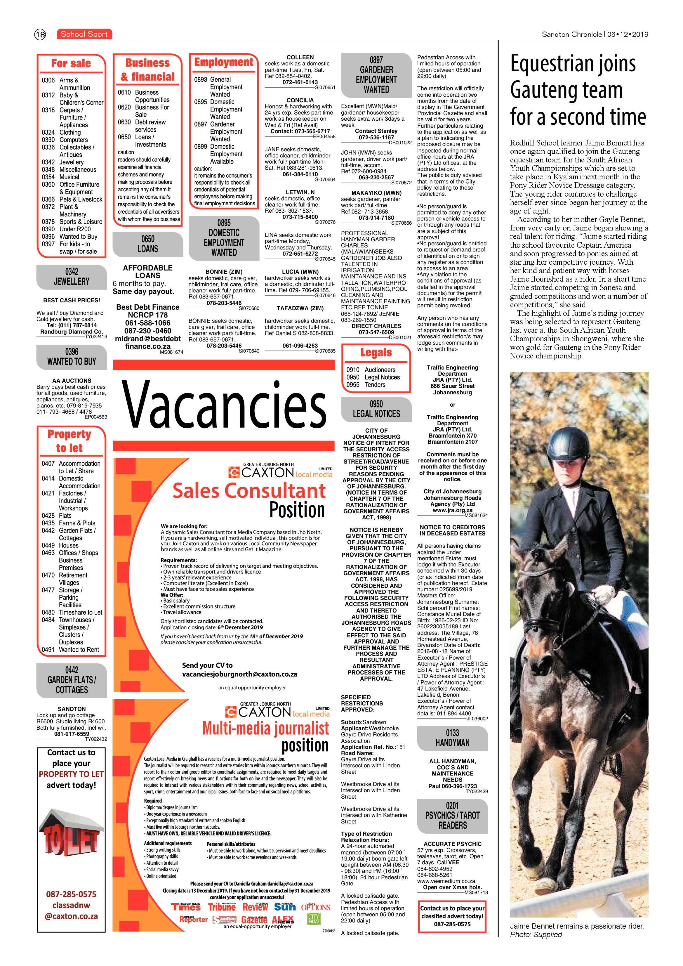 Sandton Chronicle 06 December 2019 page 18