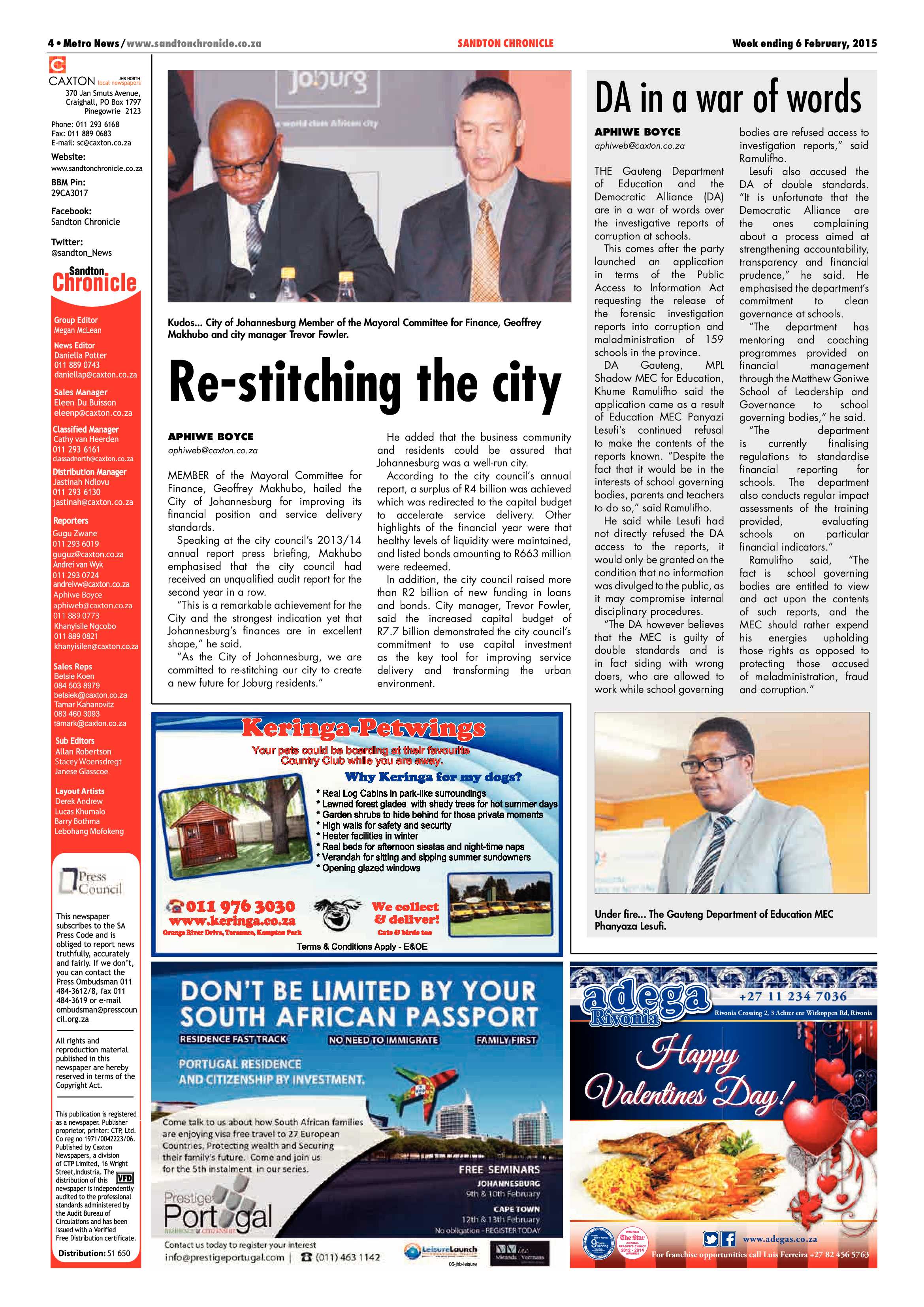 Sandton Chronicle 06 February 2015 page 4