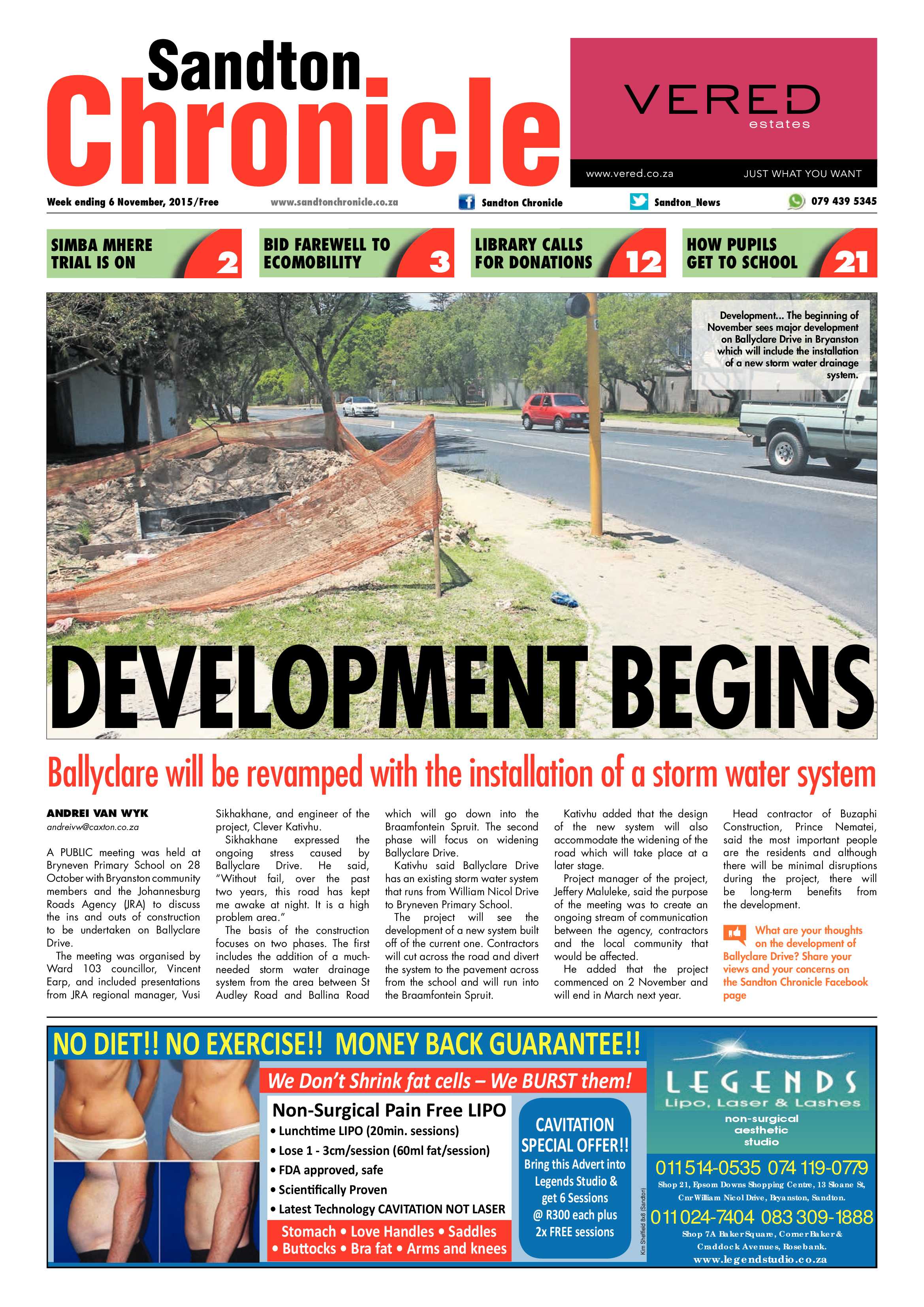 Sandton Chronicle 06 November 2015 page 1