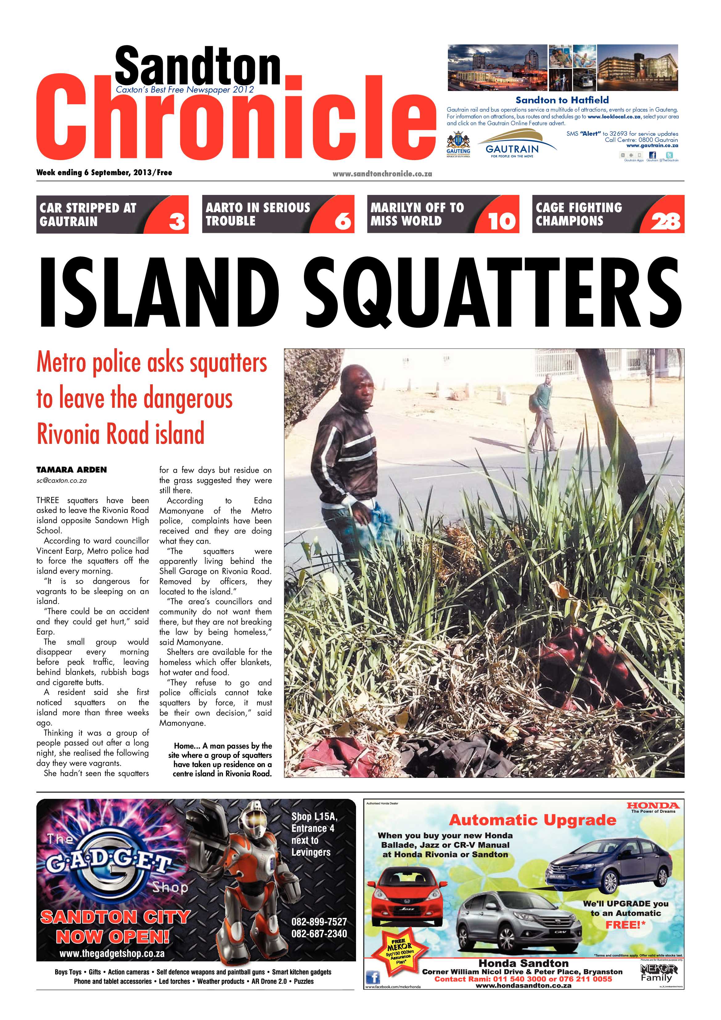 Sandton Chronicle 06 September 2013 page 1