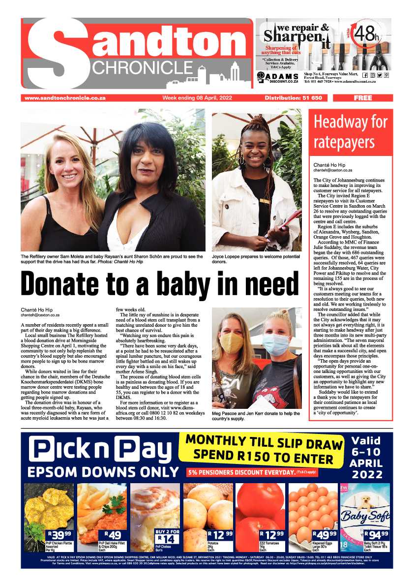 Sandton Chronicle 08 April 2022 page 1