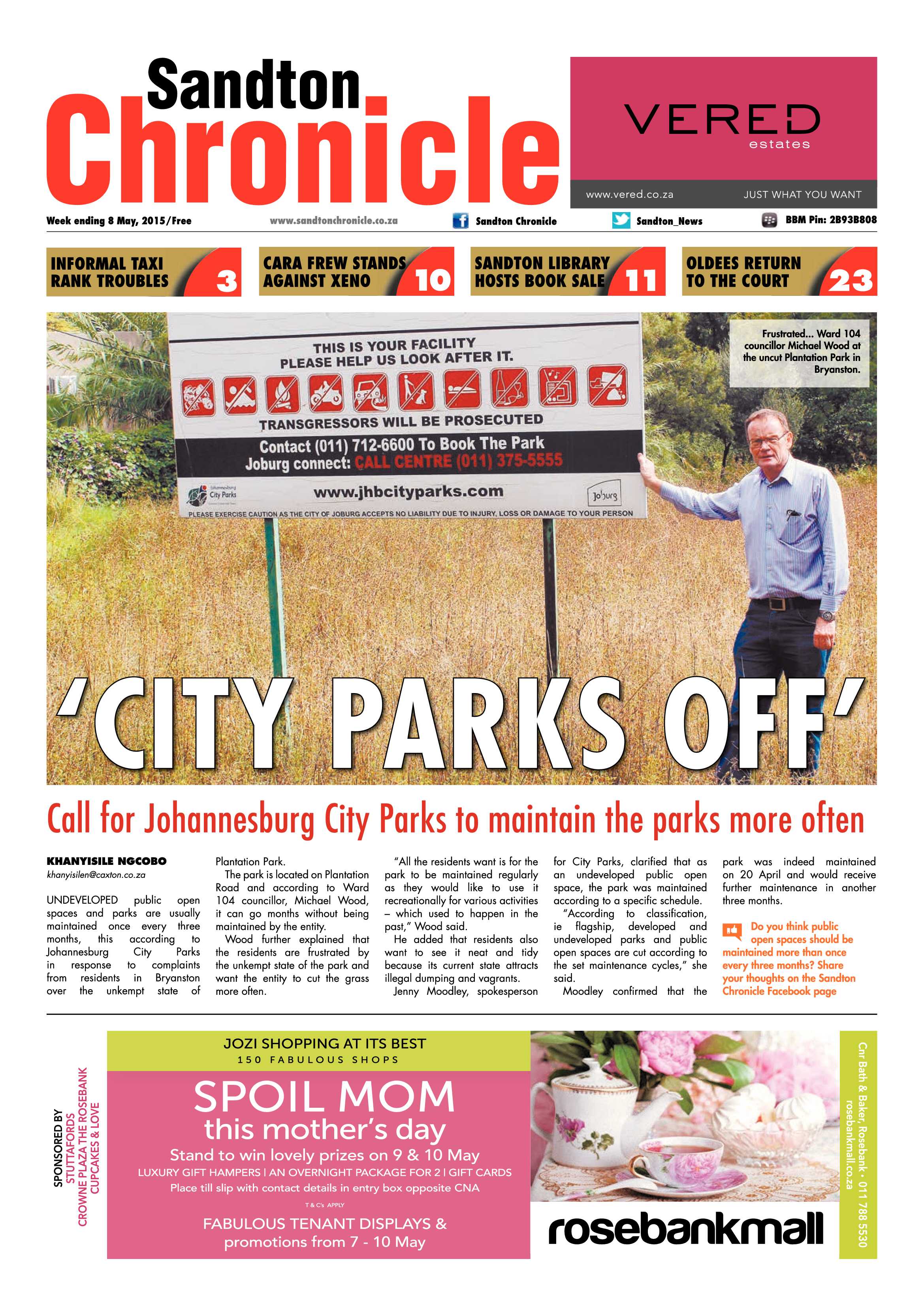 Sandton Chronicle 08 May 2015 page 1