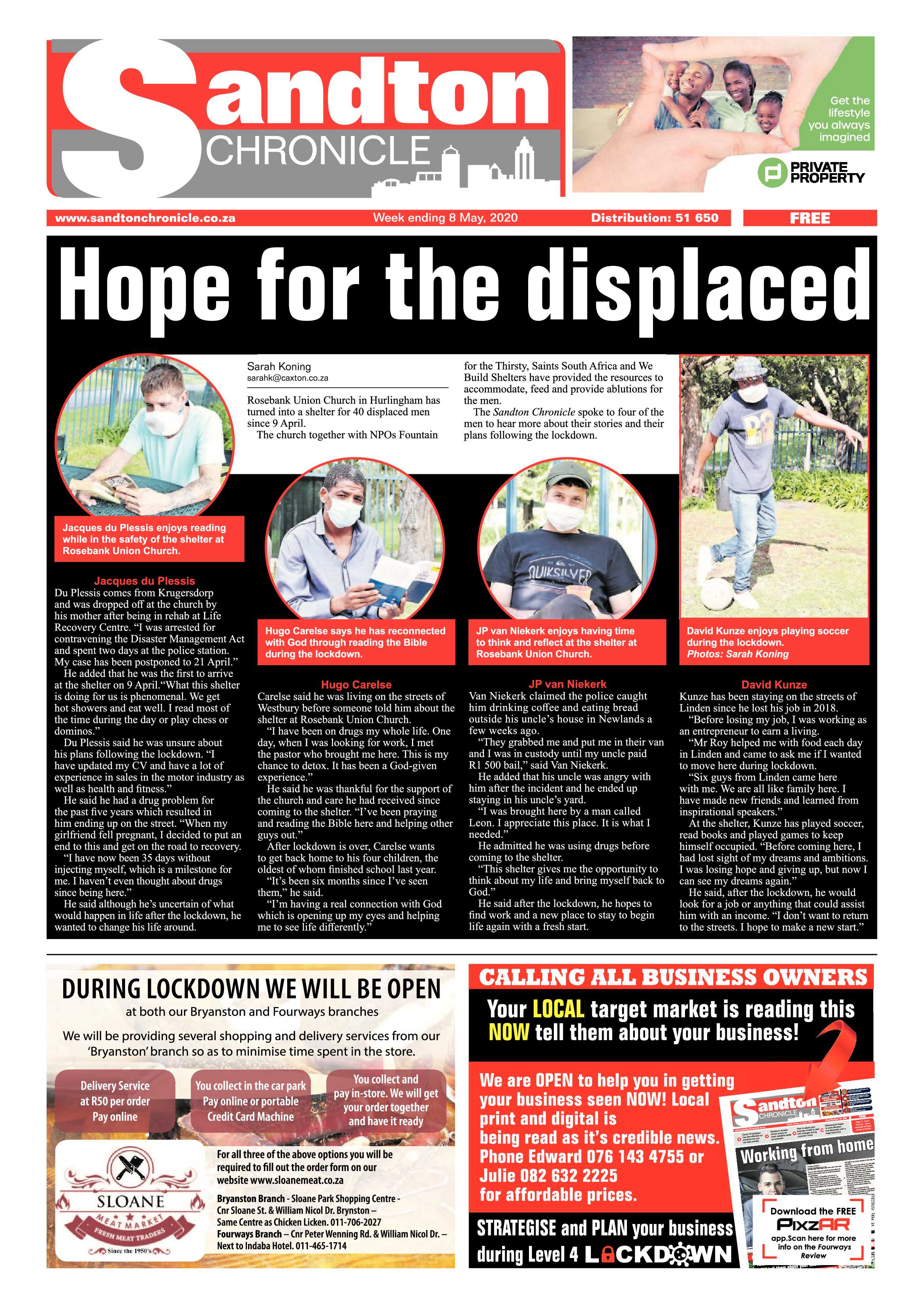 Sandton Chronicle 08 May 2020 page 1