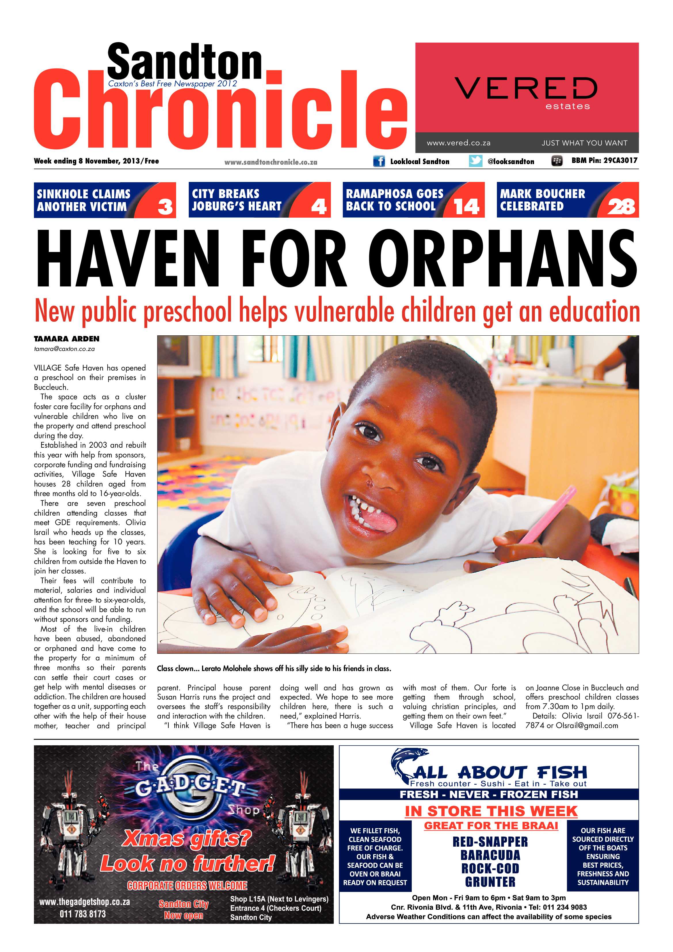 Sandton Chronicle 08 November 2013 page 1