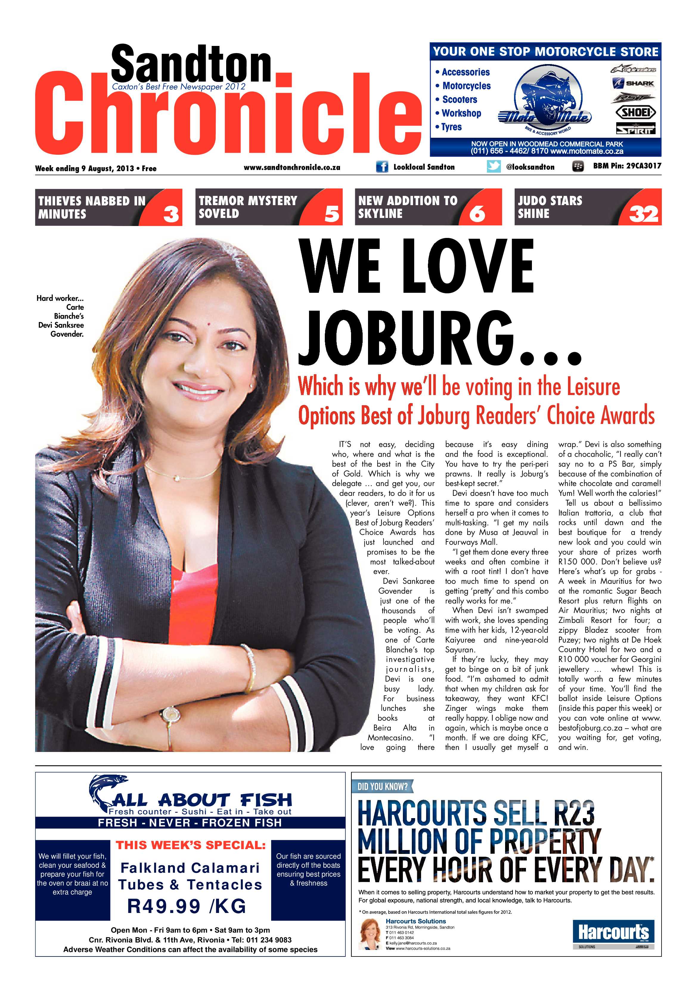 Sandton Chronicle 09 August 2013 page 1