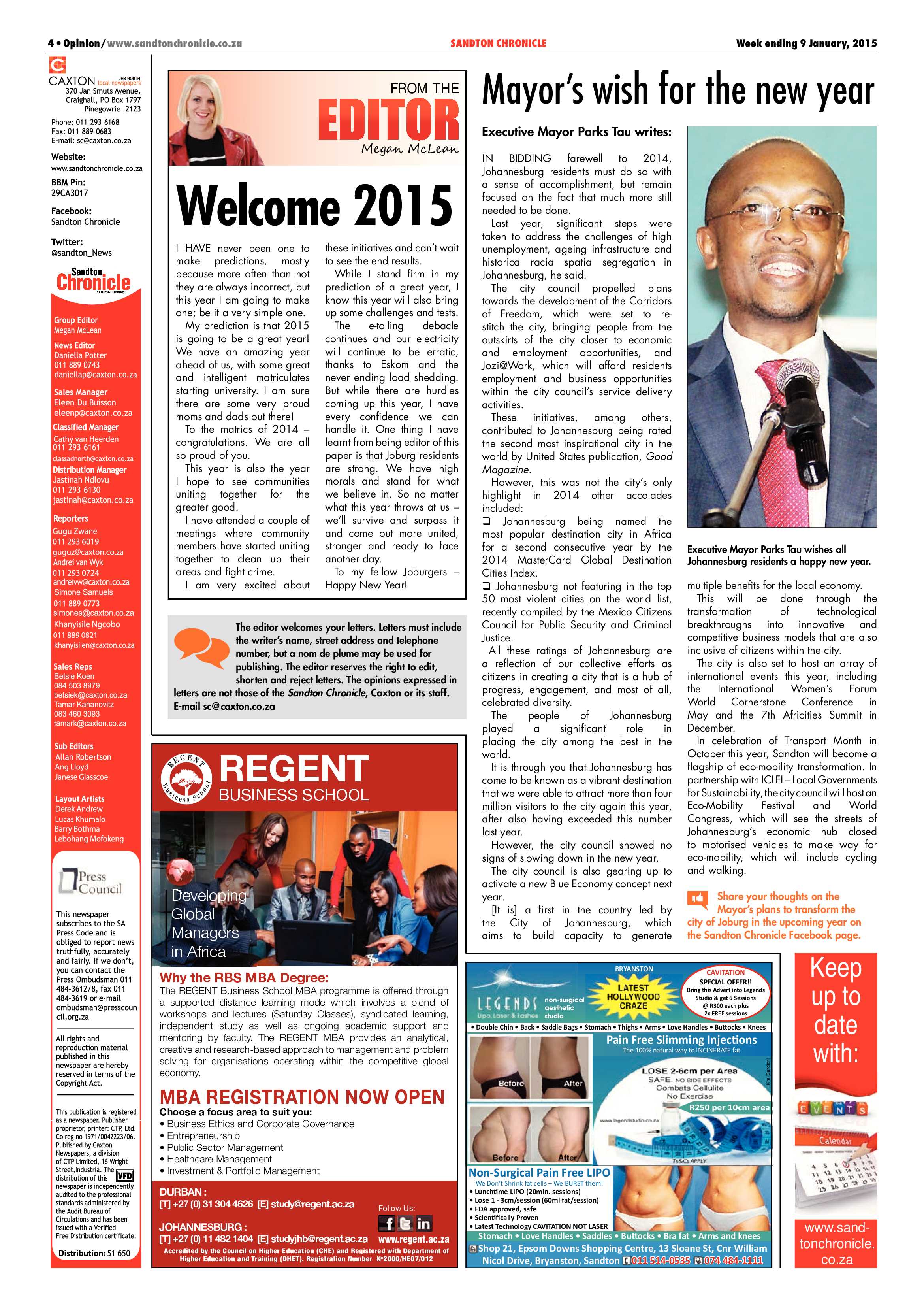 Sandton Chronicle 09 January 2015 page 4