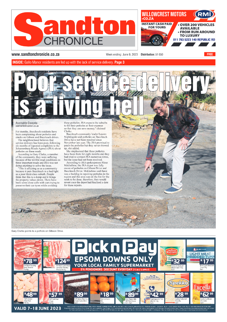 Sandton Chronicle 09 June 2023 page 1