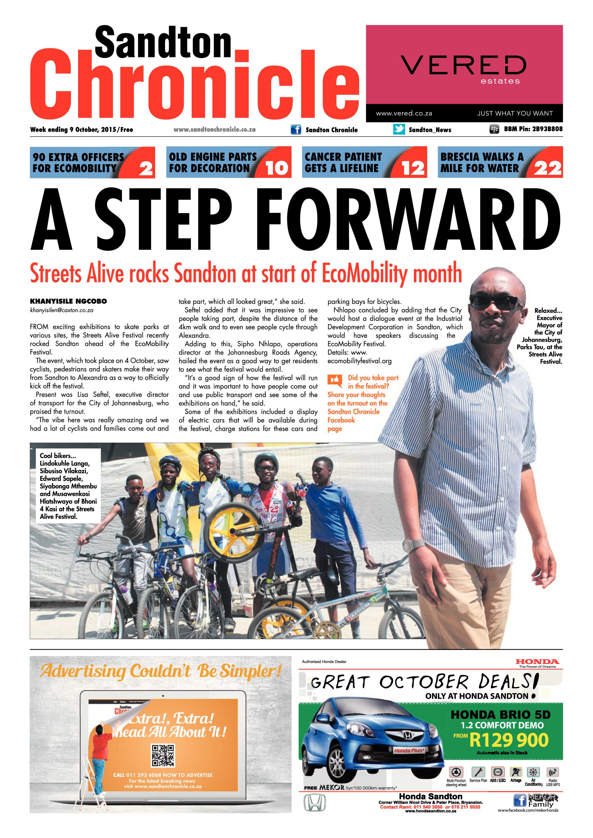 Sandton Chronicle 09 October 2015 page 1