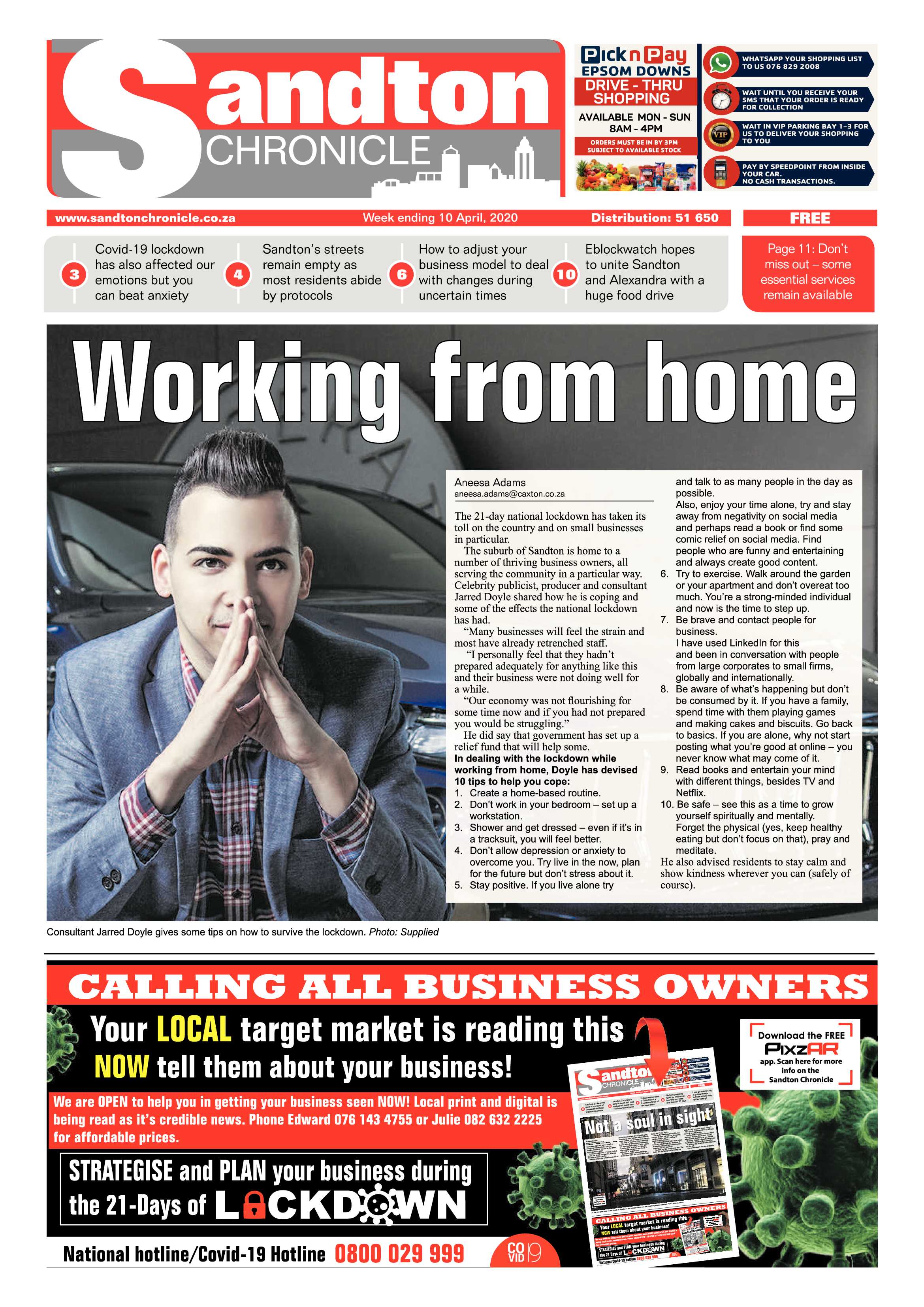 Sandton Chronicle 10 April 2020 page 1