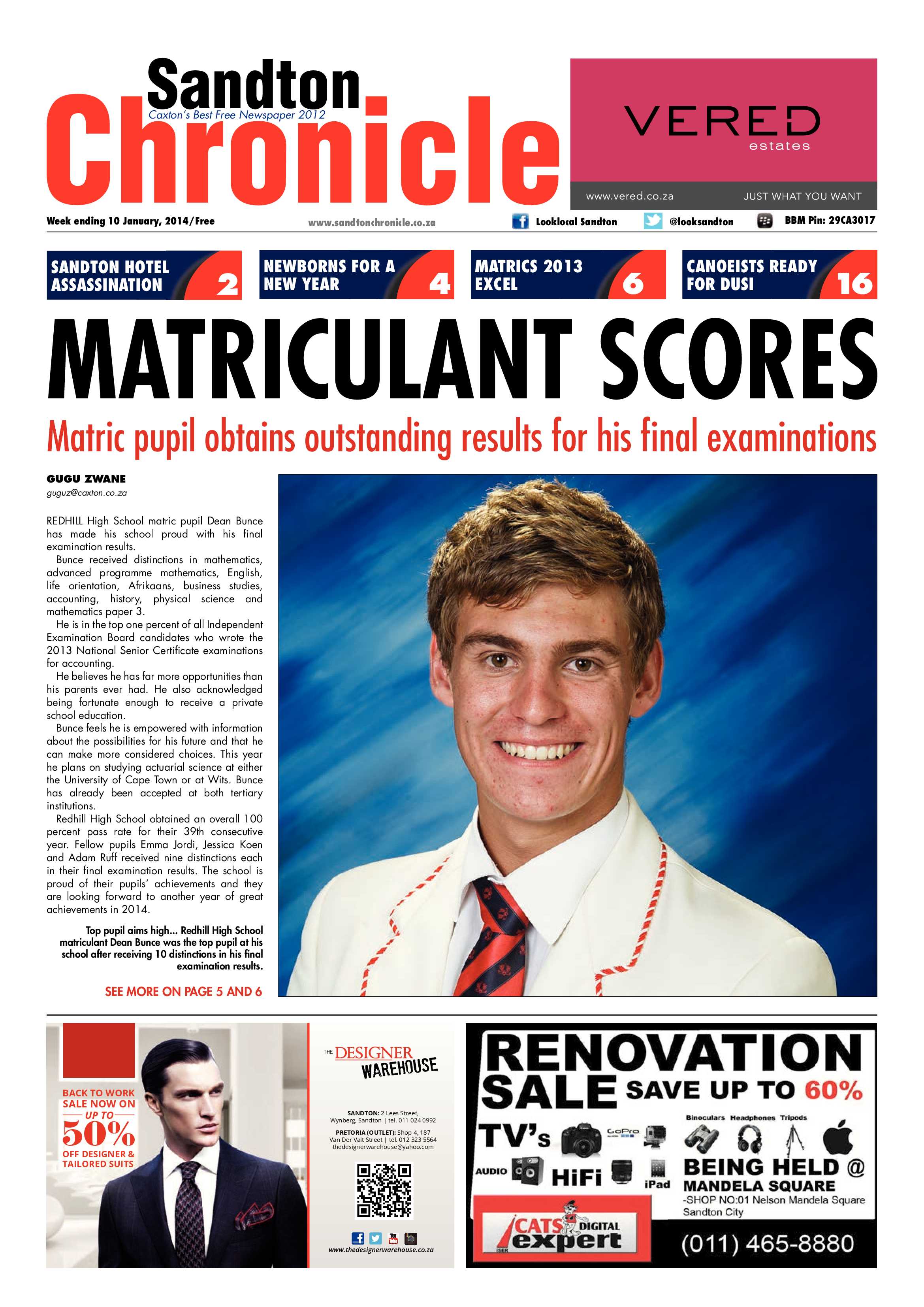 Sandton Chronicle 10 January 2014 page 1