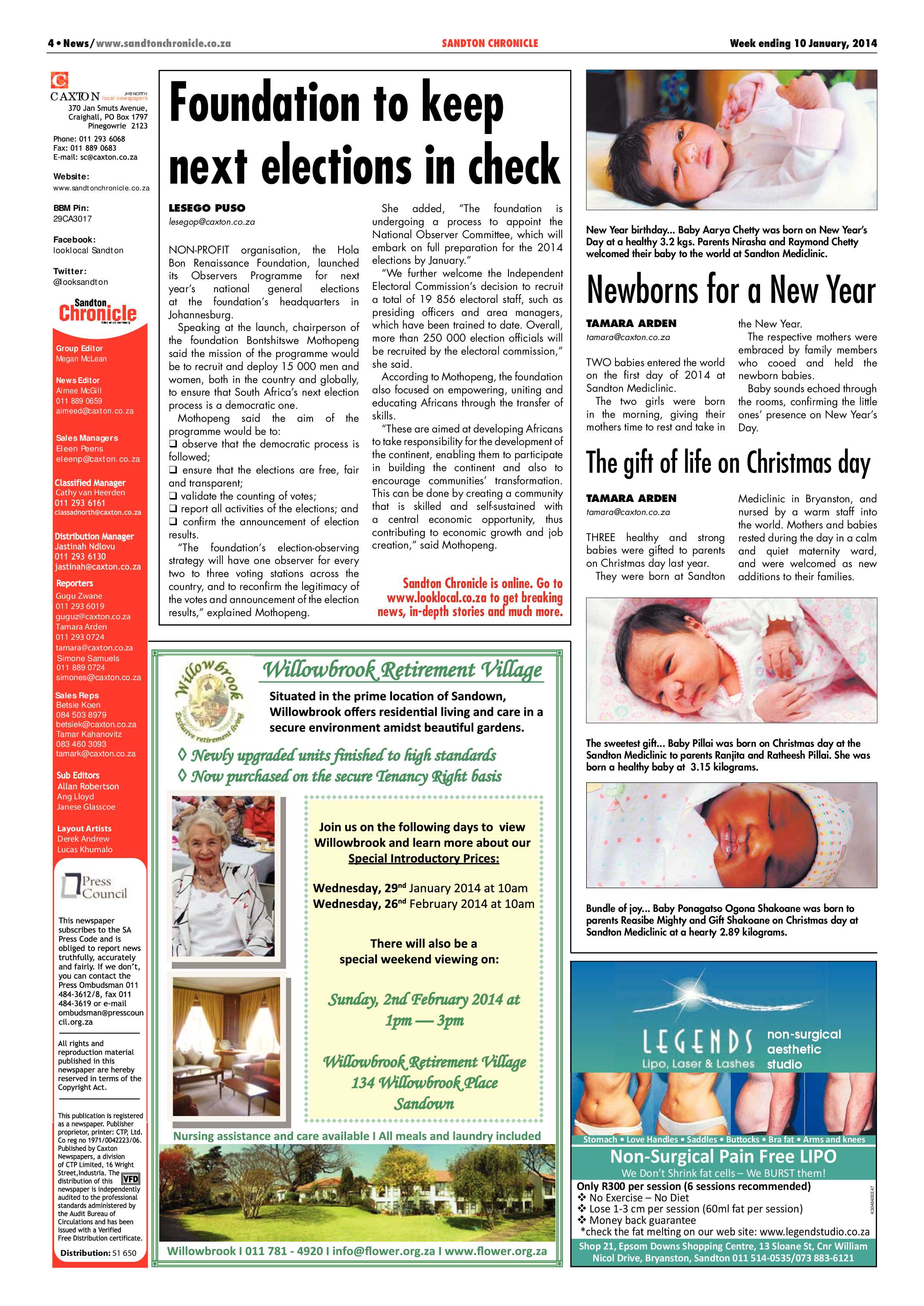 Sandton Chronicle 10 January 2014 page 4