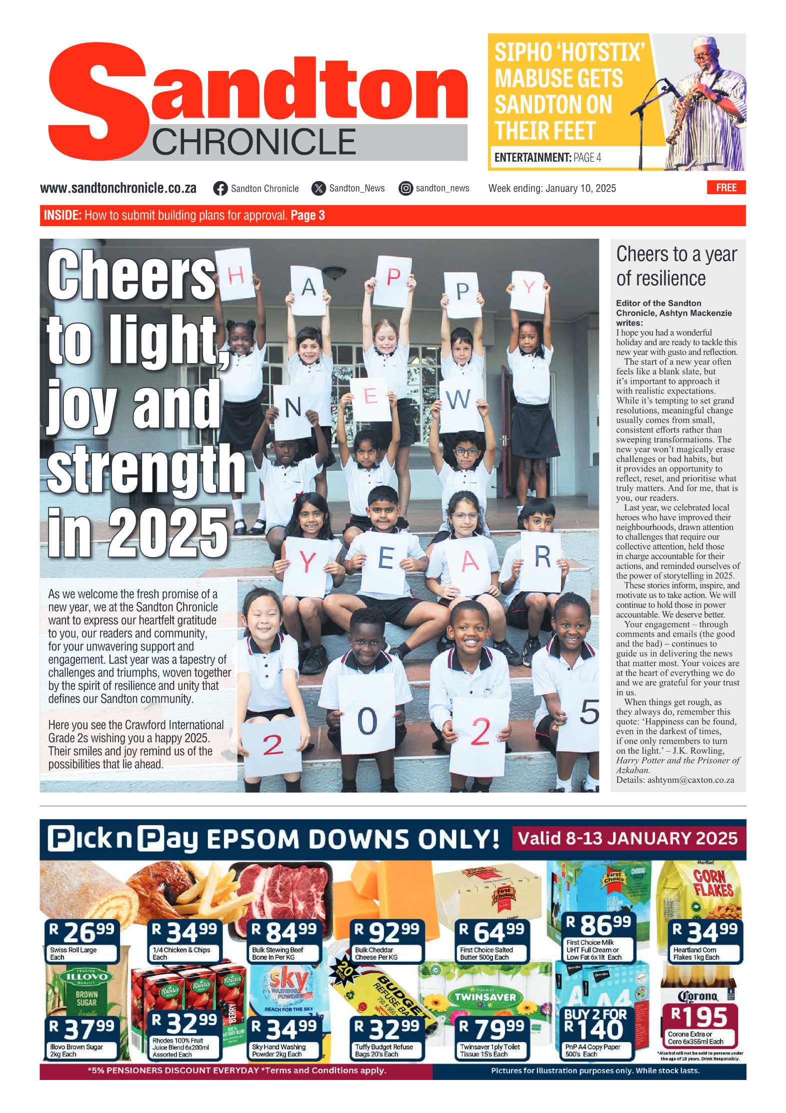 Sandton Chronicle 10 January 2025 page 1