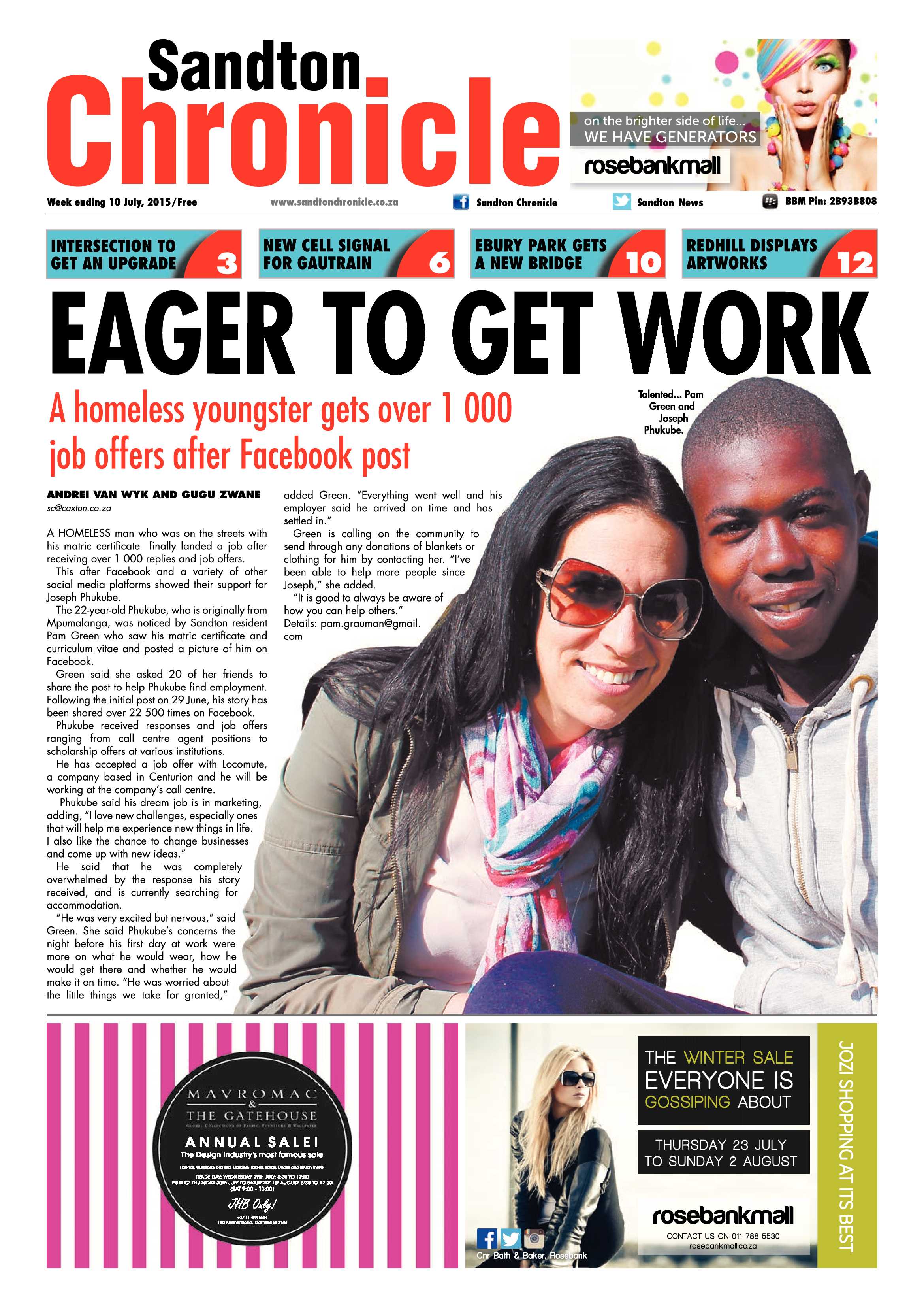 Sandton Chronicle 10 July 2015 page 1