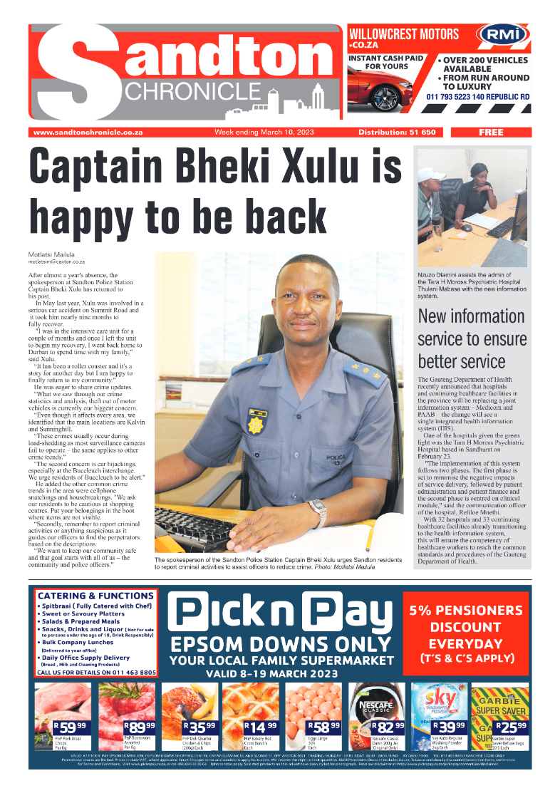 Sandton Chronicle 10 March 2023 page 1