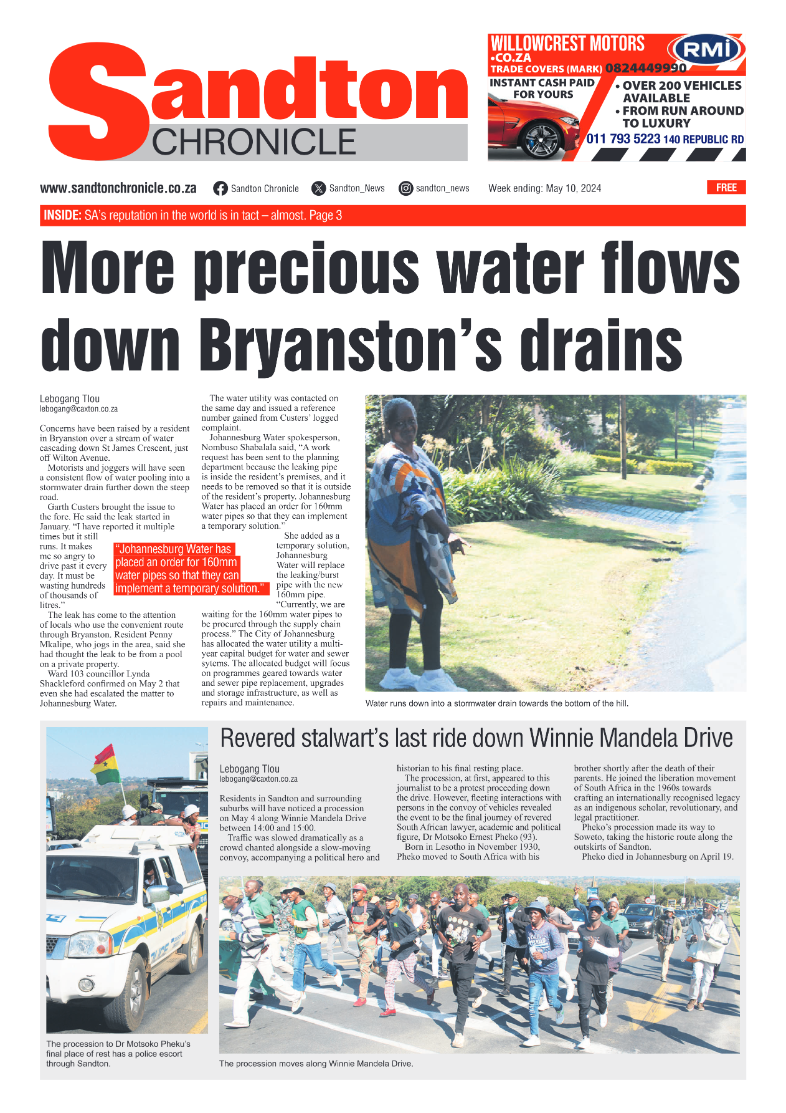 Sandton Chronicle 10 May 2024 page 1