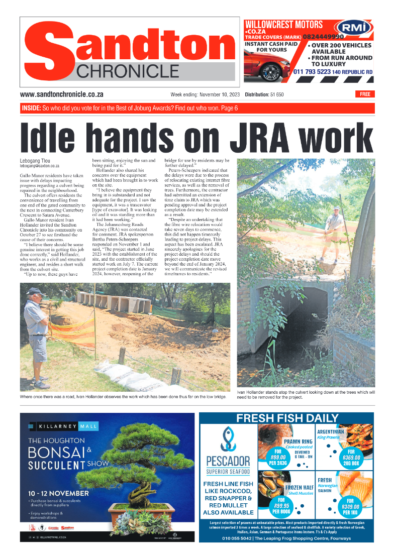 Sandton Chronicle 10 November 2023 page 1