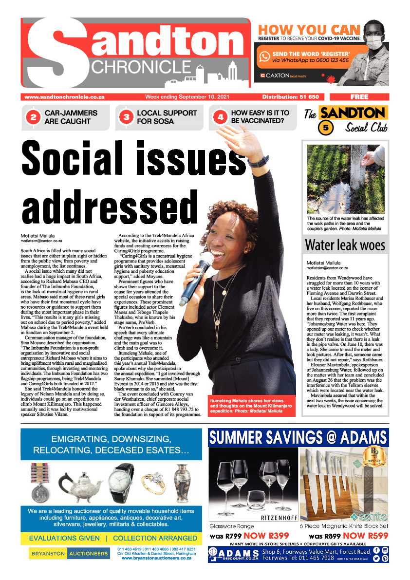 Sandton Chronicle 10 September 2021 page 1
