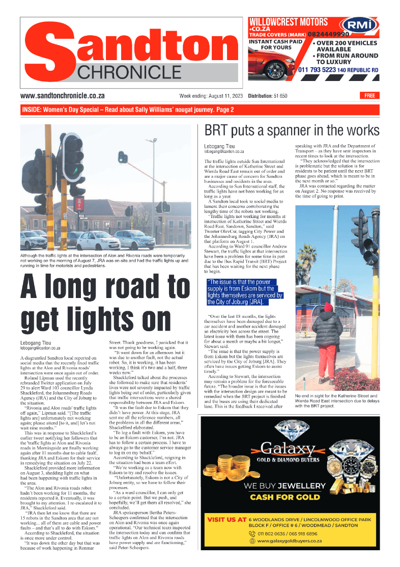 Sandton Chronicle 11 August 2023 page 1