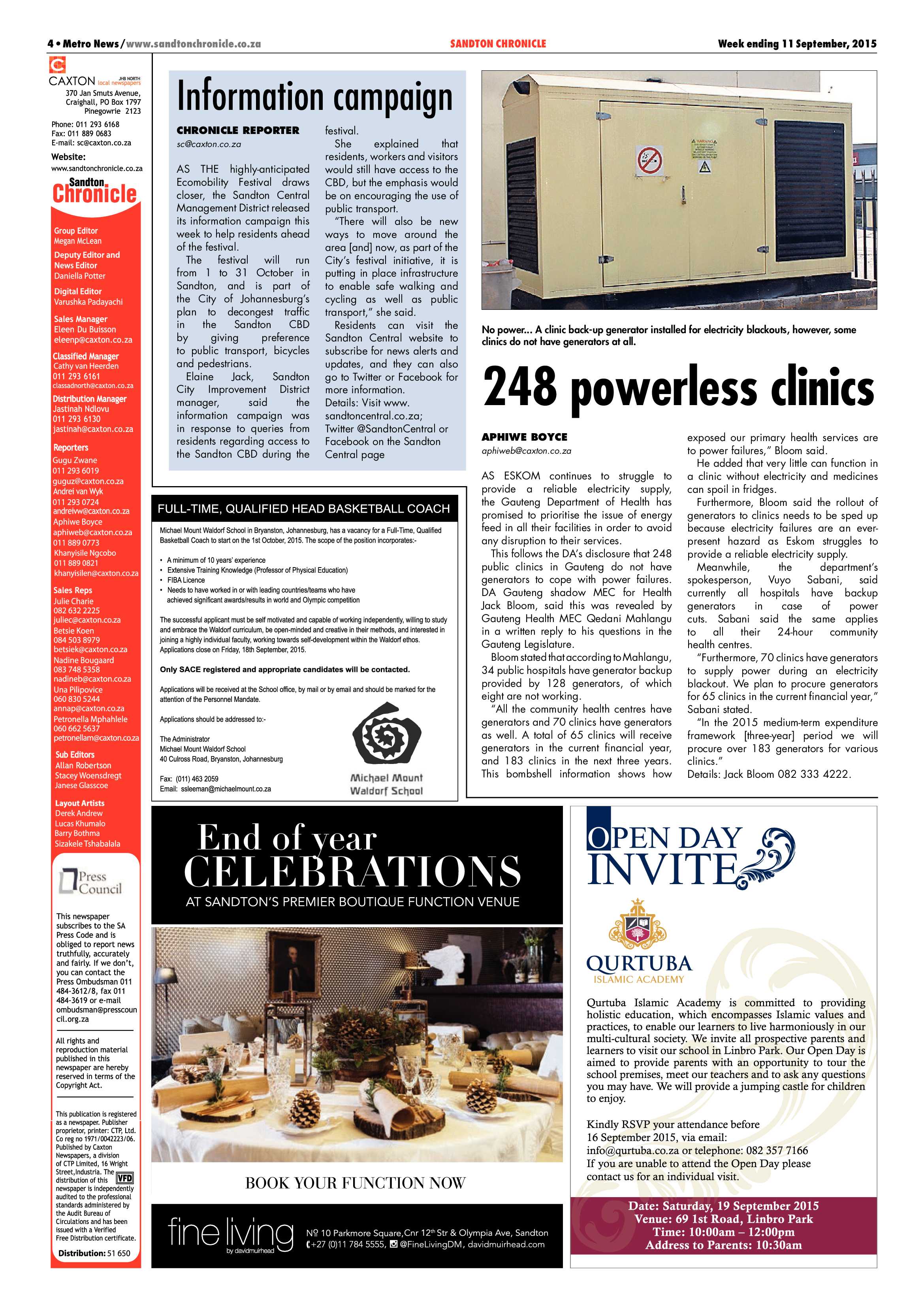 Sandton Chronicle 11 September 2015 page 4
