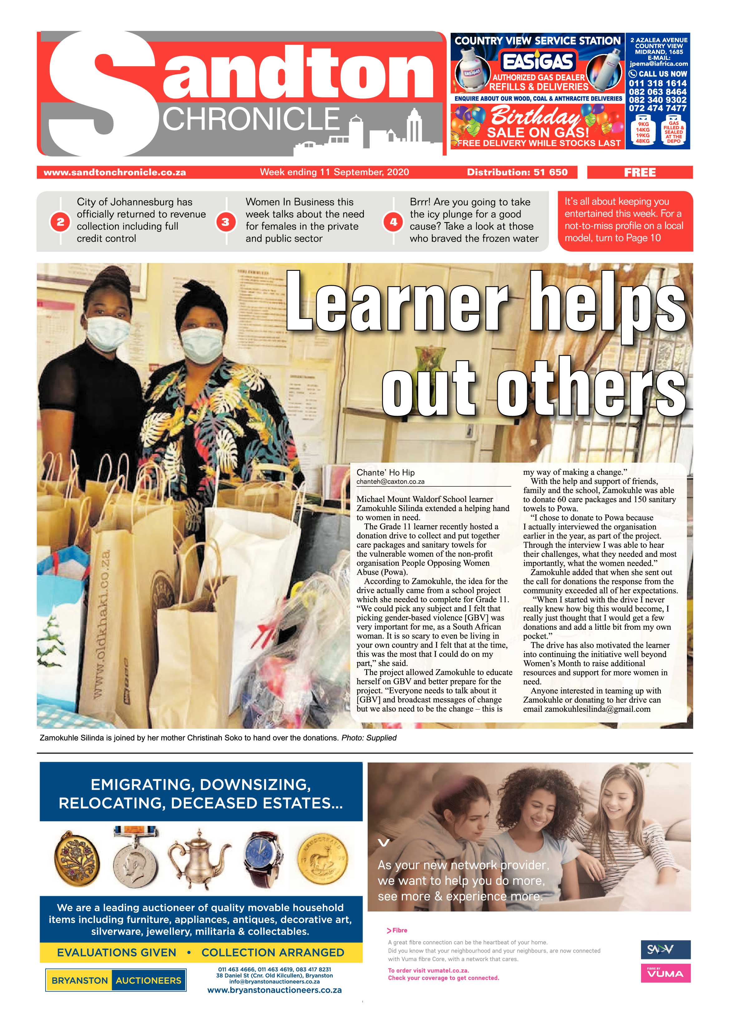 Sandton Chronicle 11 September 2020 page 1