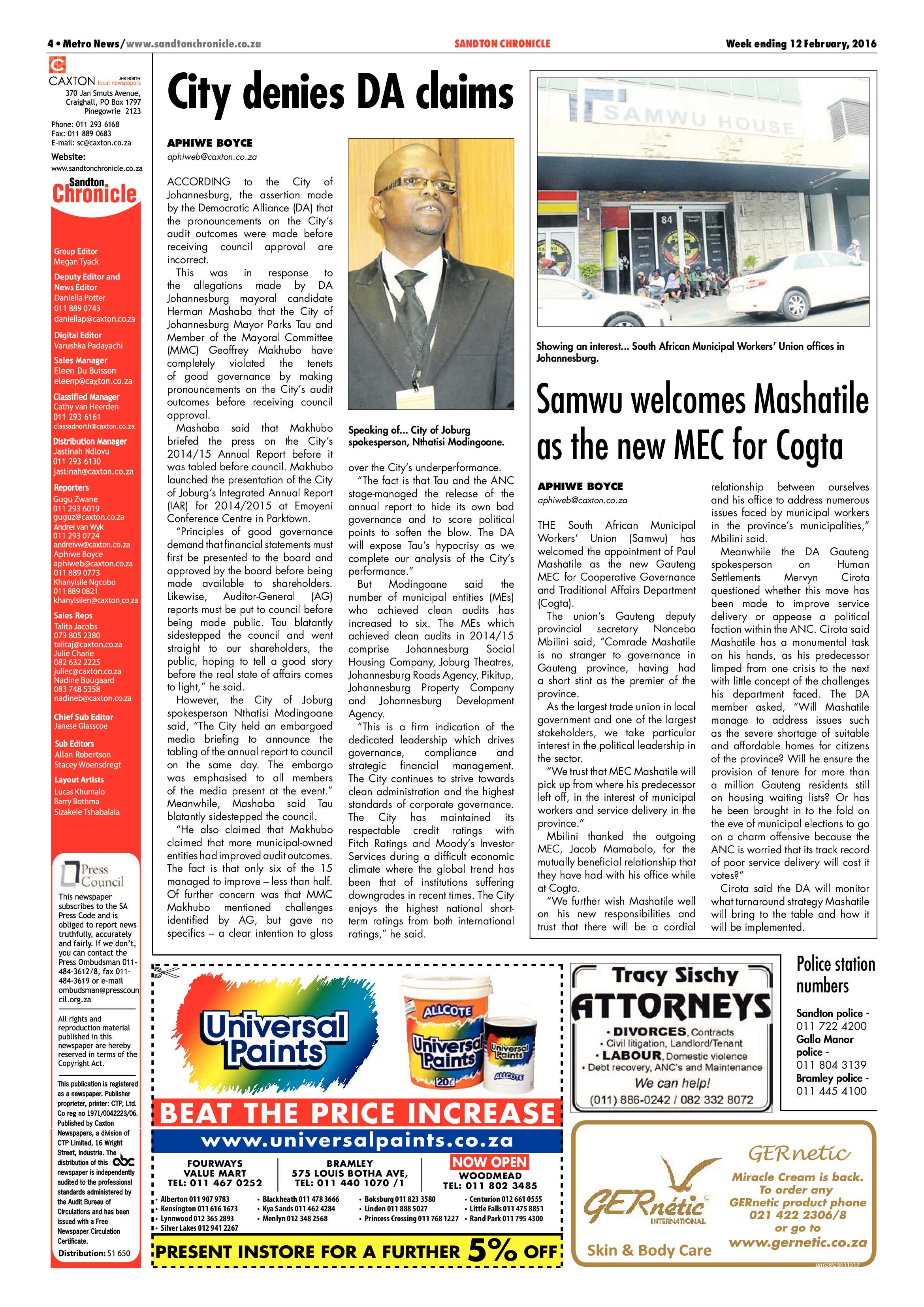 Sandton Chronicle 12 February 2016 page 4