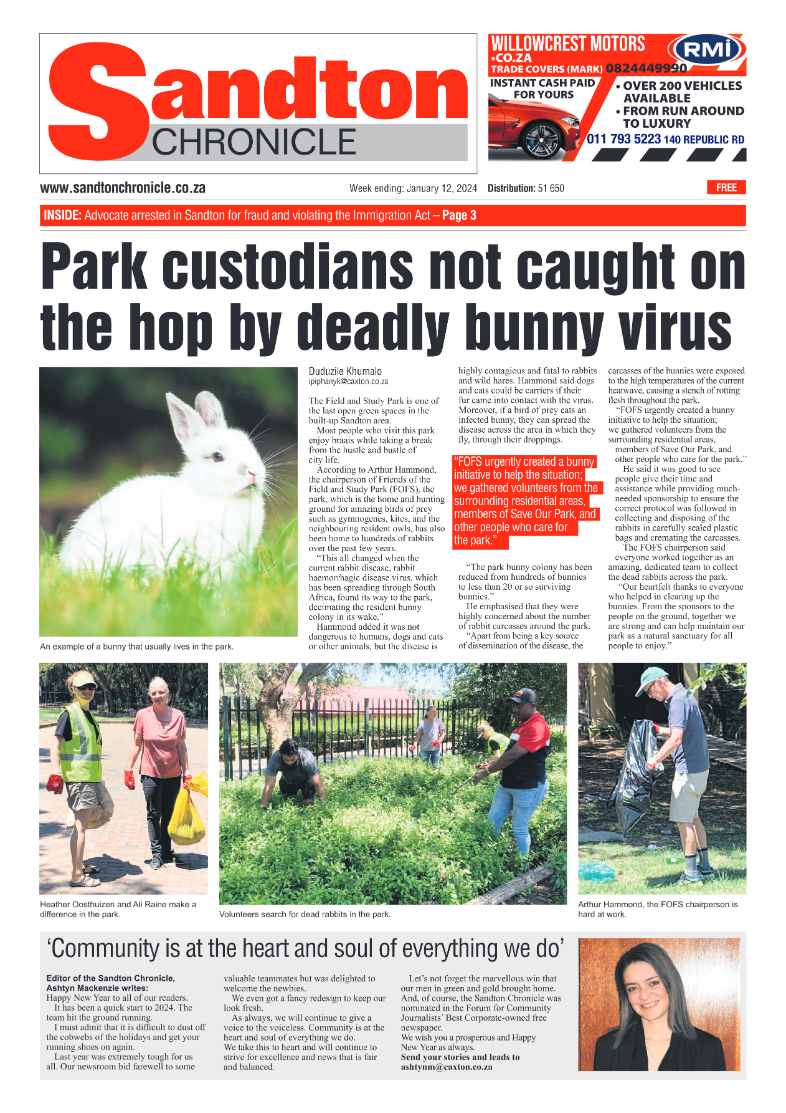 Sandton Chronicle 12 January 2024 page 1