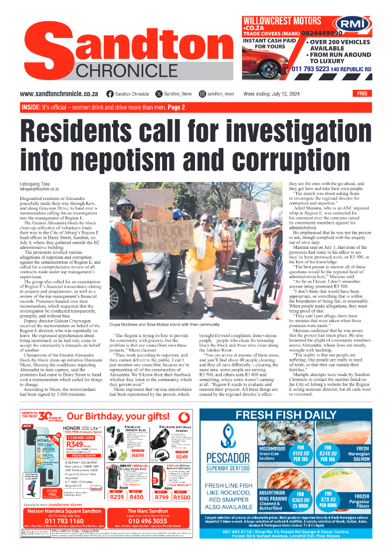 Sandton Chronicle 12 July 2024 page 1