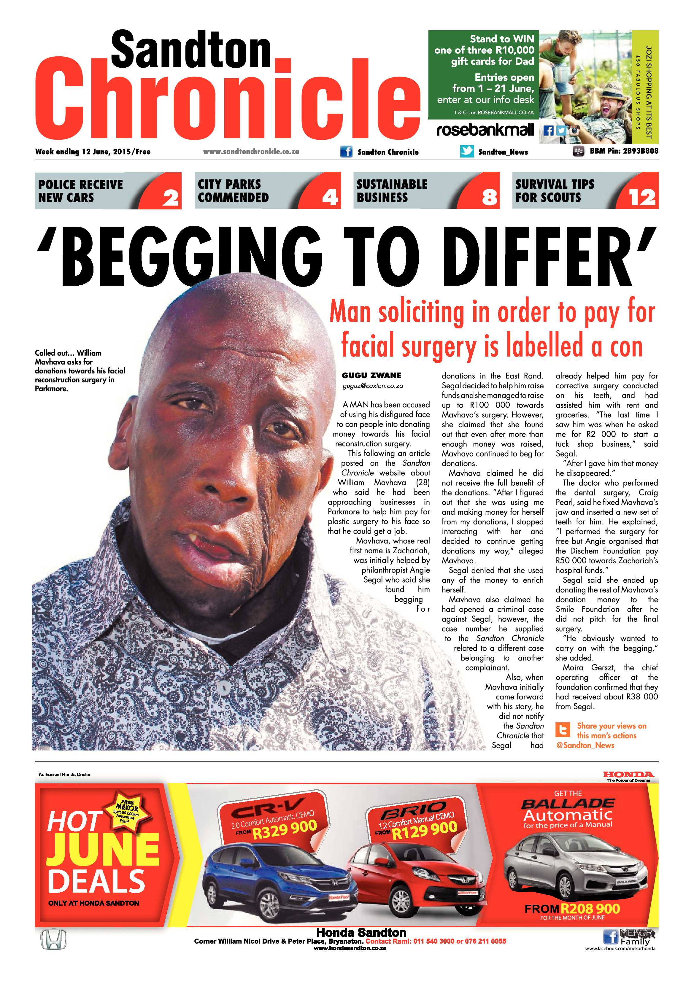 Sandton Chronicle 12 June 2015 page 1