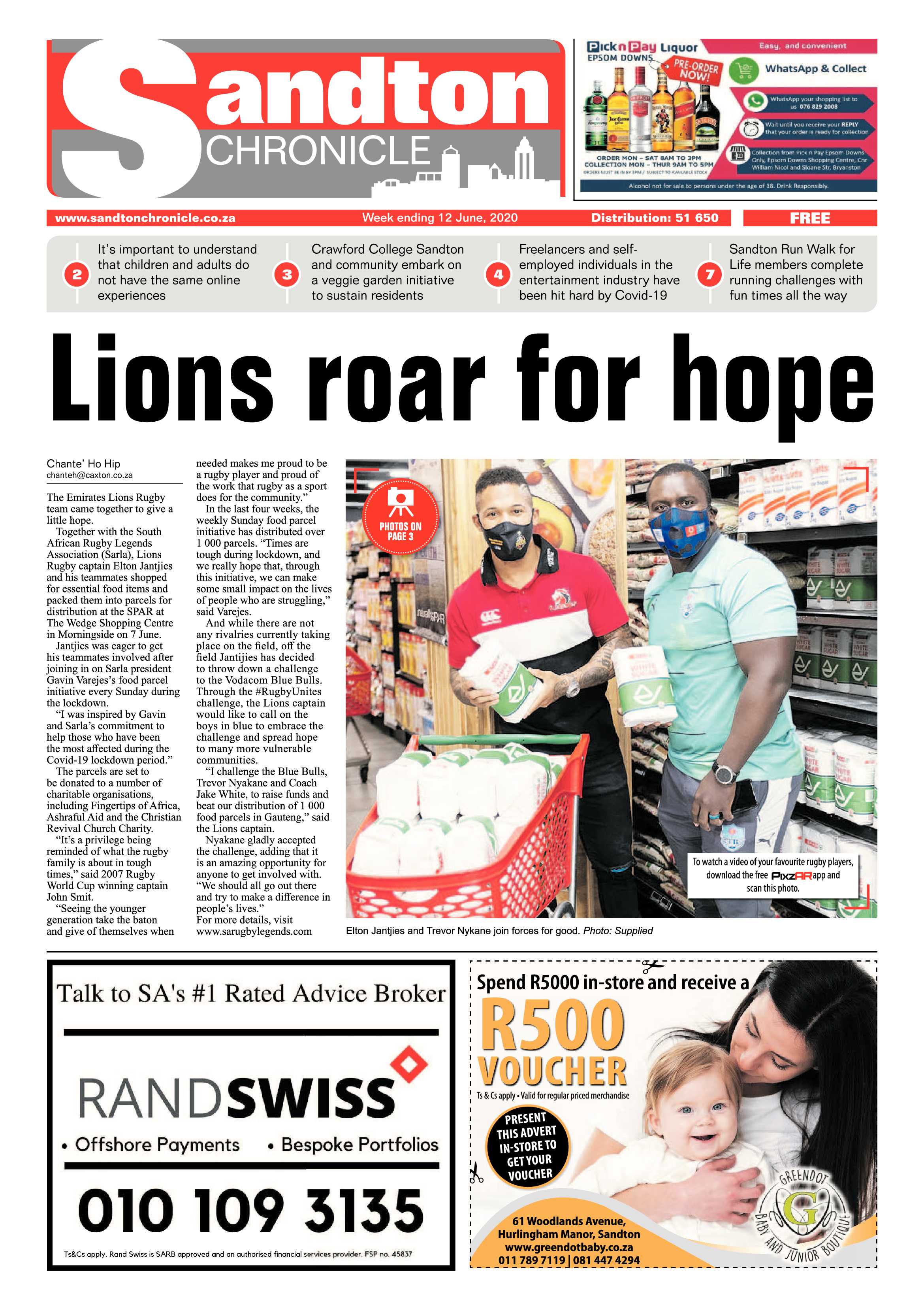 Sandton Chronicle 12 June 2020 page 1