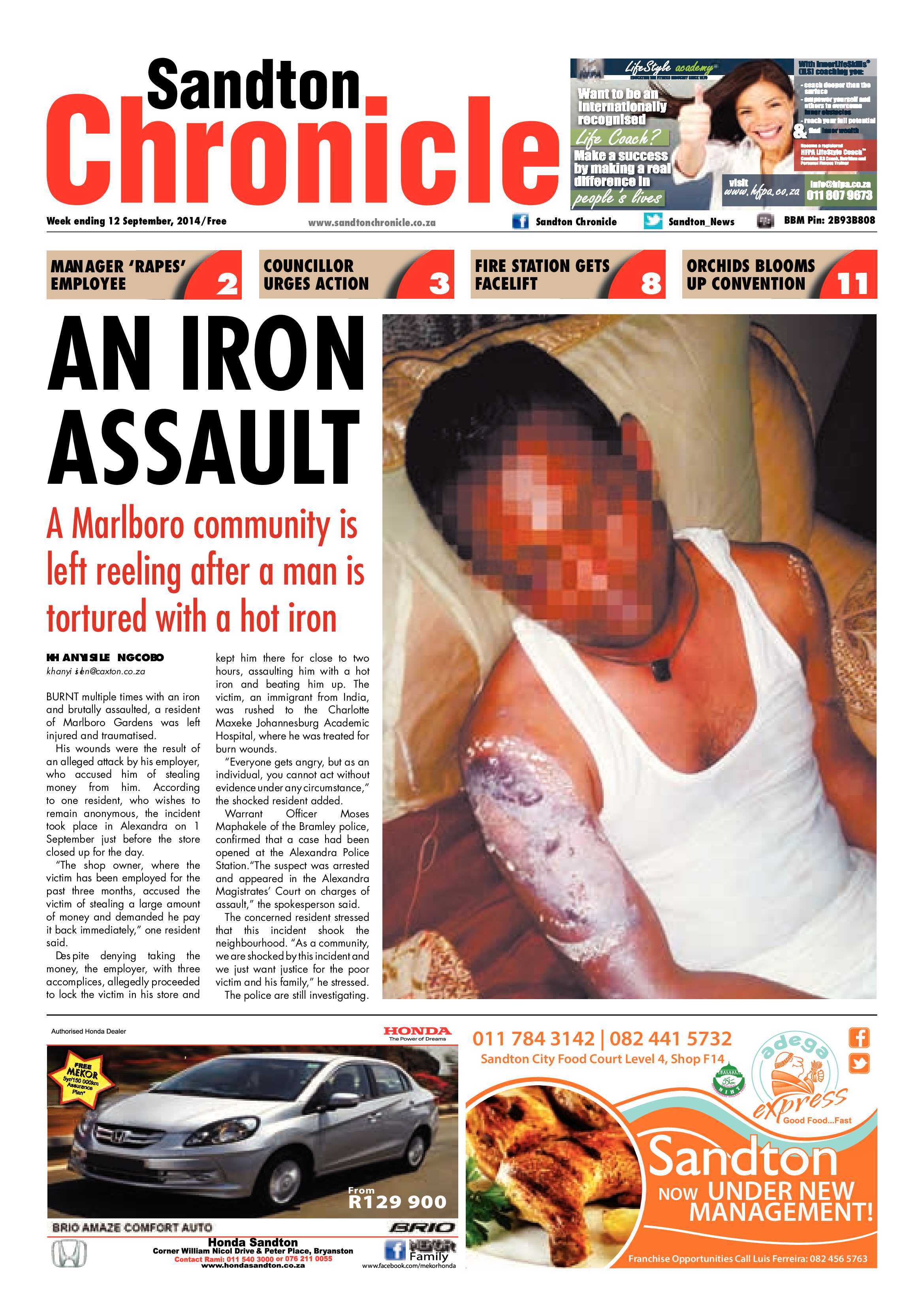 Sandton Chronicle 12 September 2014 page 1