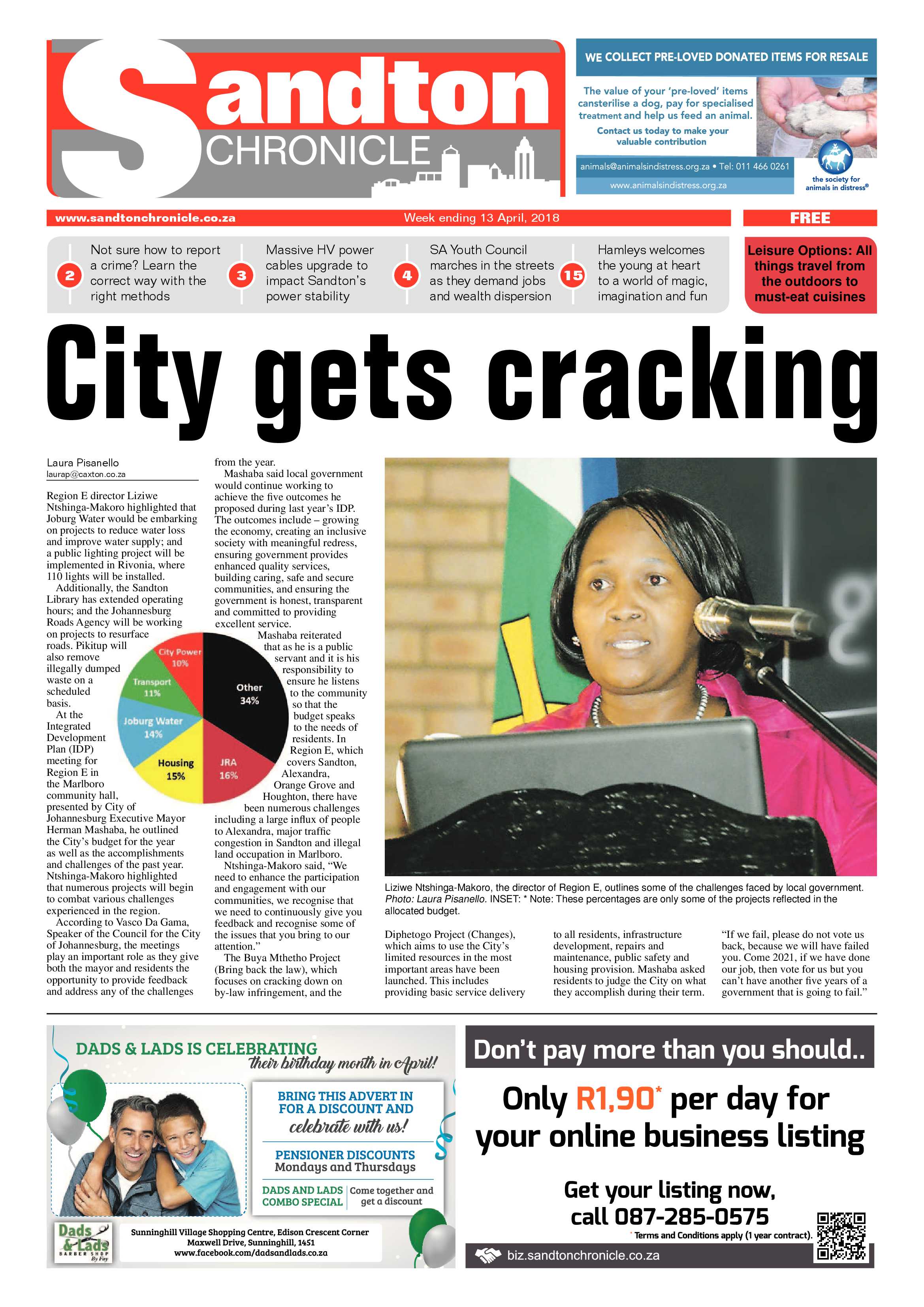 Sandton Chronicle 13 April 2018 page 1