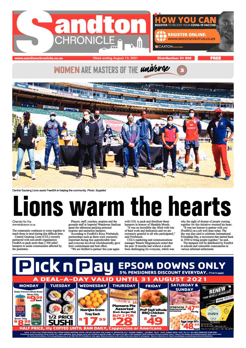Sandton Chronicle 13 August 2021 page 1
