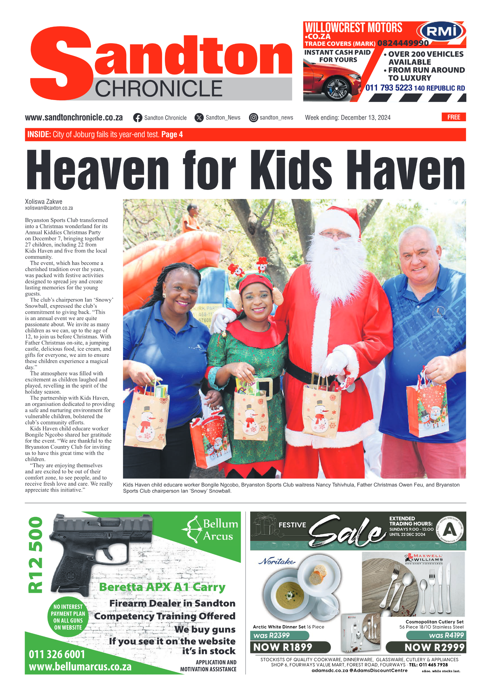 Sandton Chronicle 13 December 2024 page 1