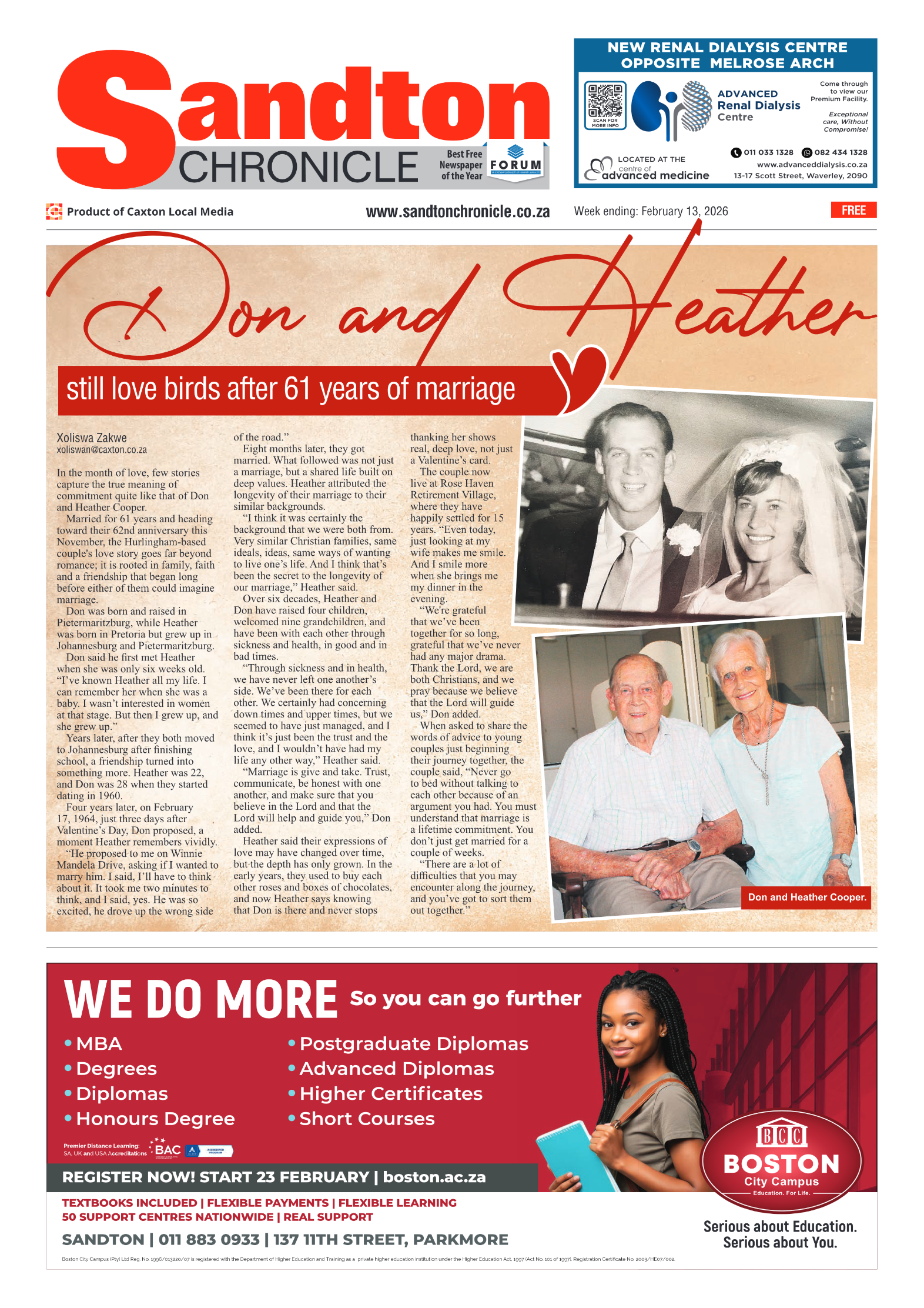 Sandton Chronicle 13 February 2026 page 1