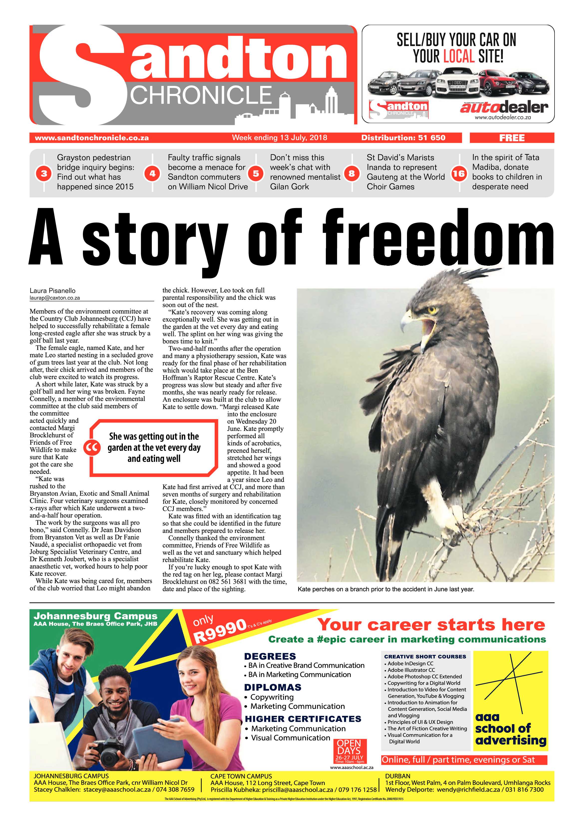 Sandton Chronicle 13 July, 2018 page 1