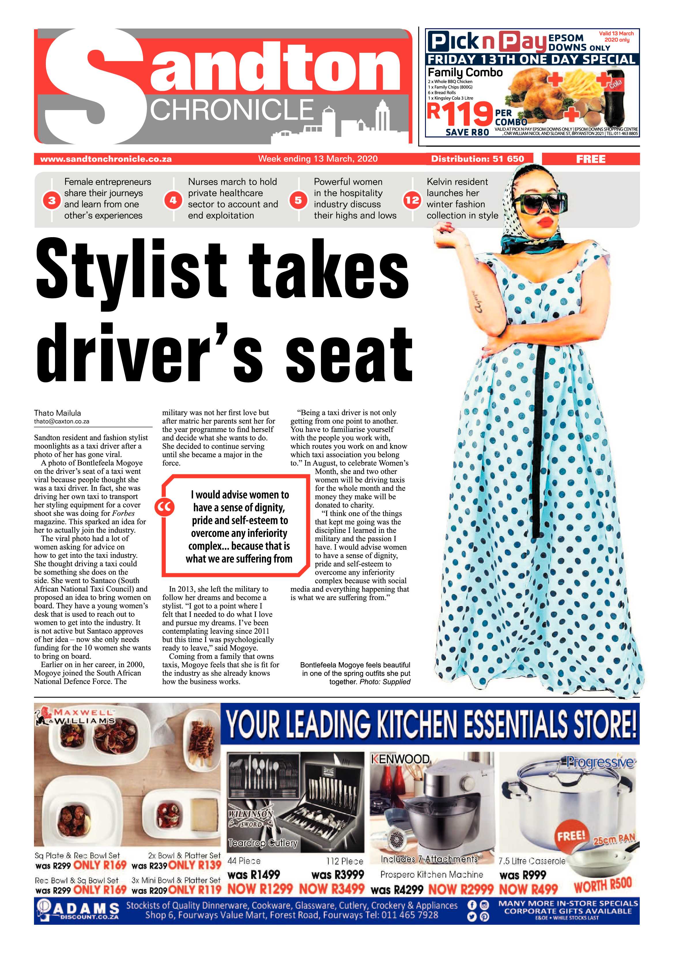 Sandton Chronicle 13 March 2020 page 1