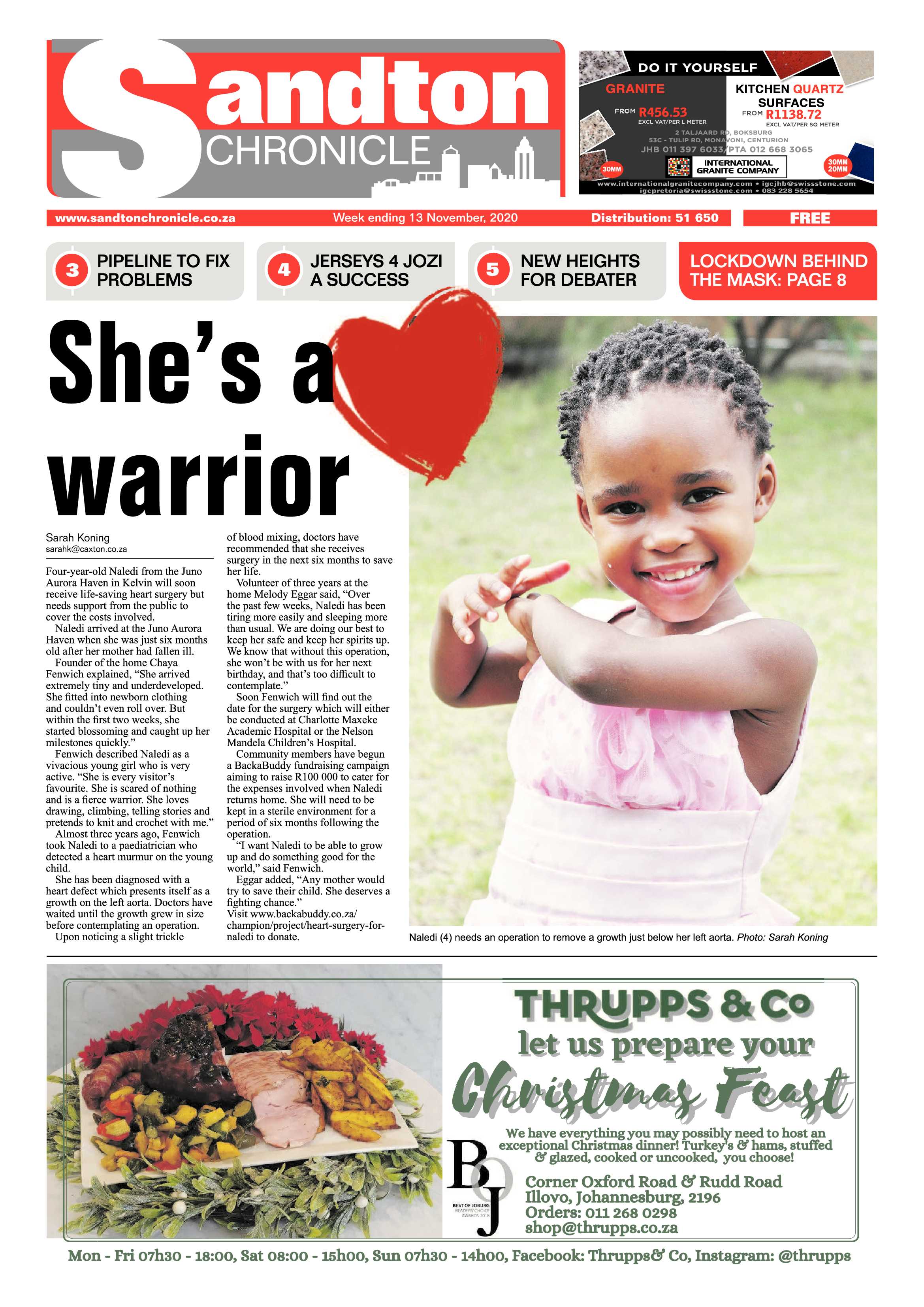 Sandton Chronicle 13 November 2020 page 1