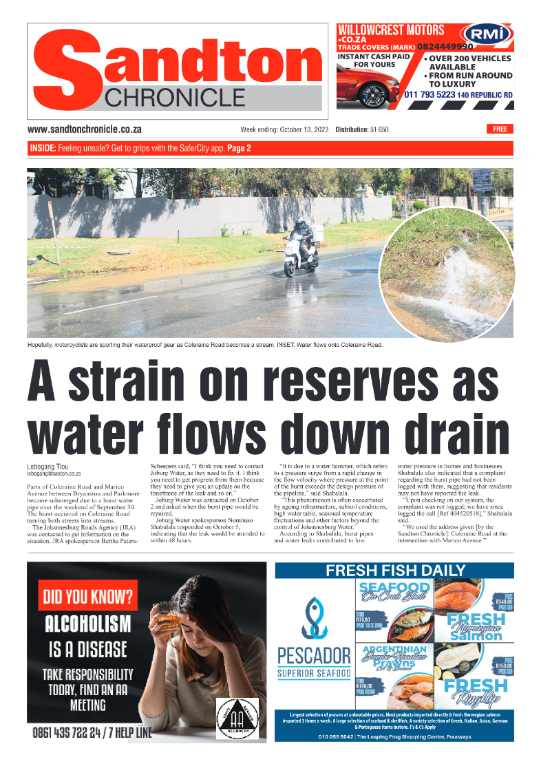 Sandton Chronicle 13 October 2023 page 1