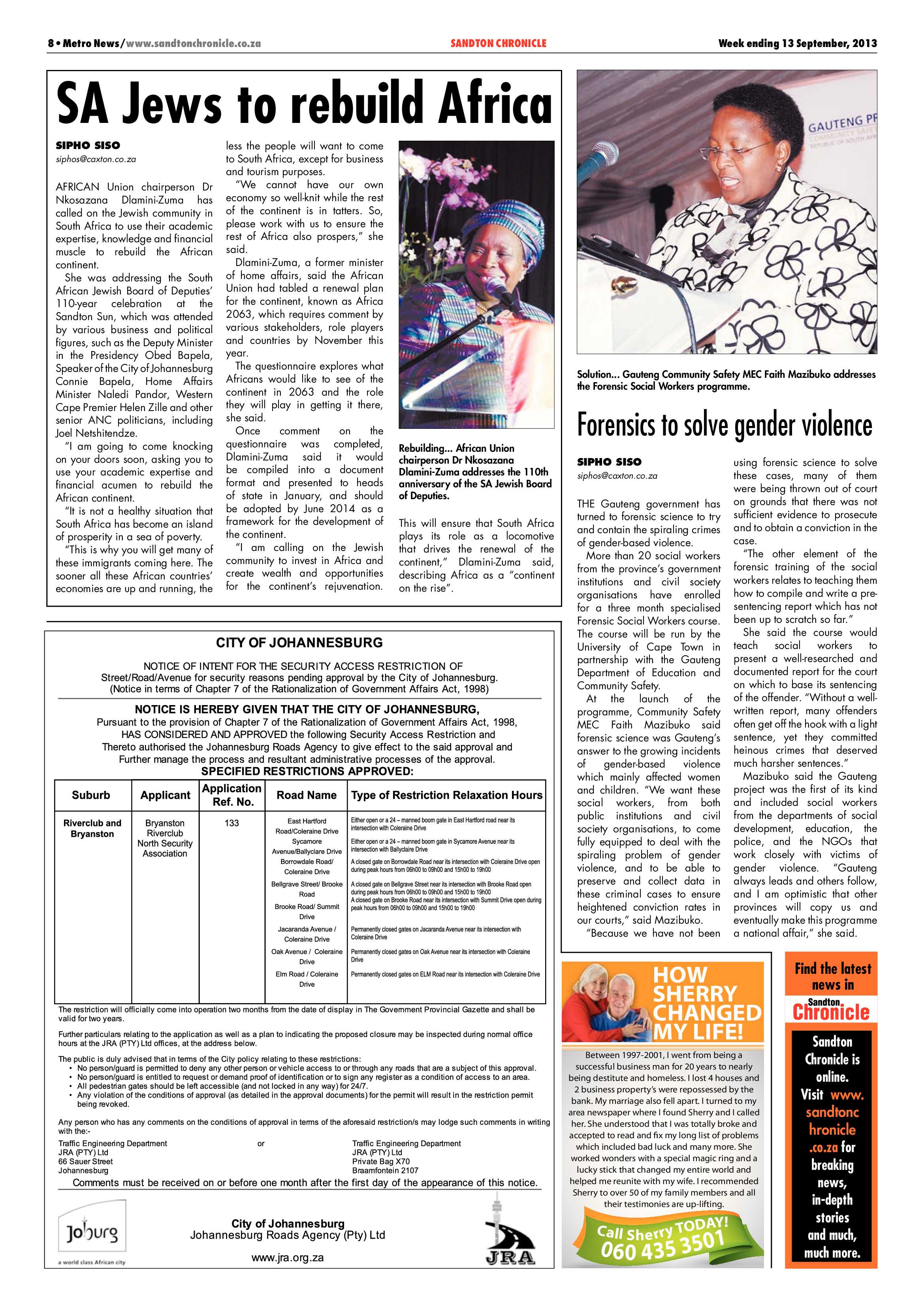 Sandton Chronicle 13 September 2013 page 8