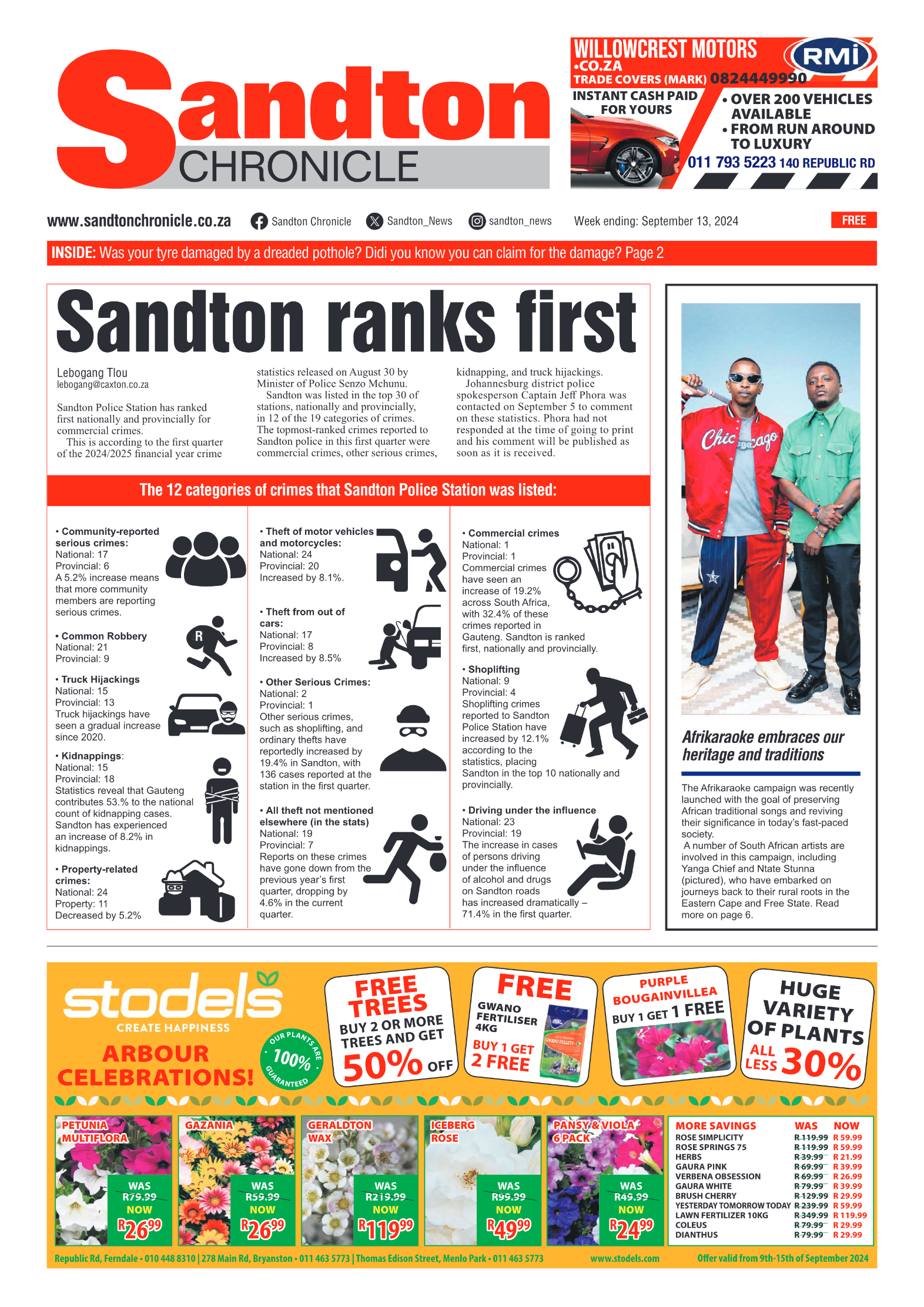 Sandton Chronicle 13 September 2024 page 1