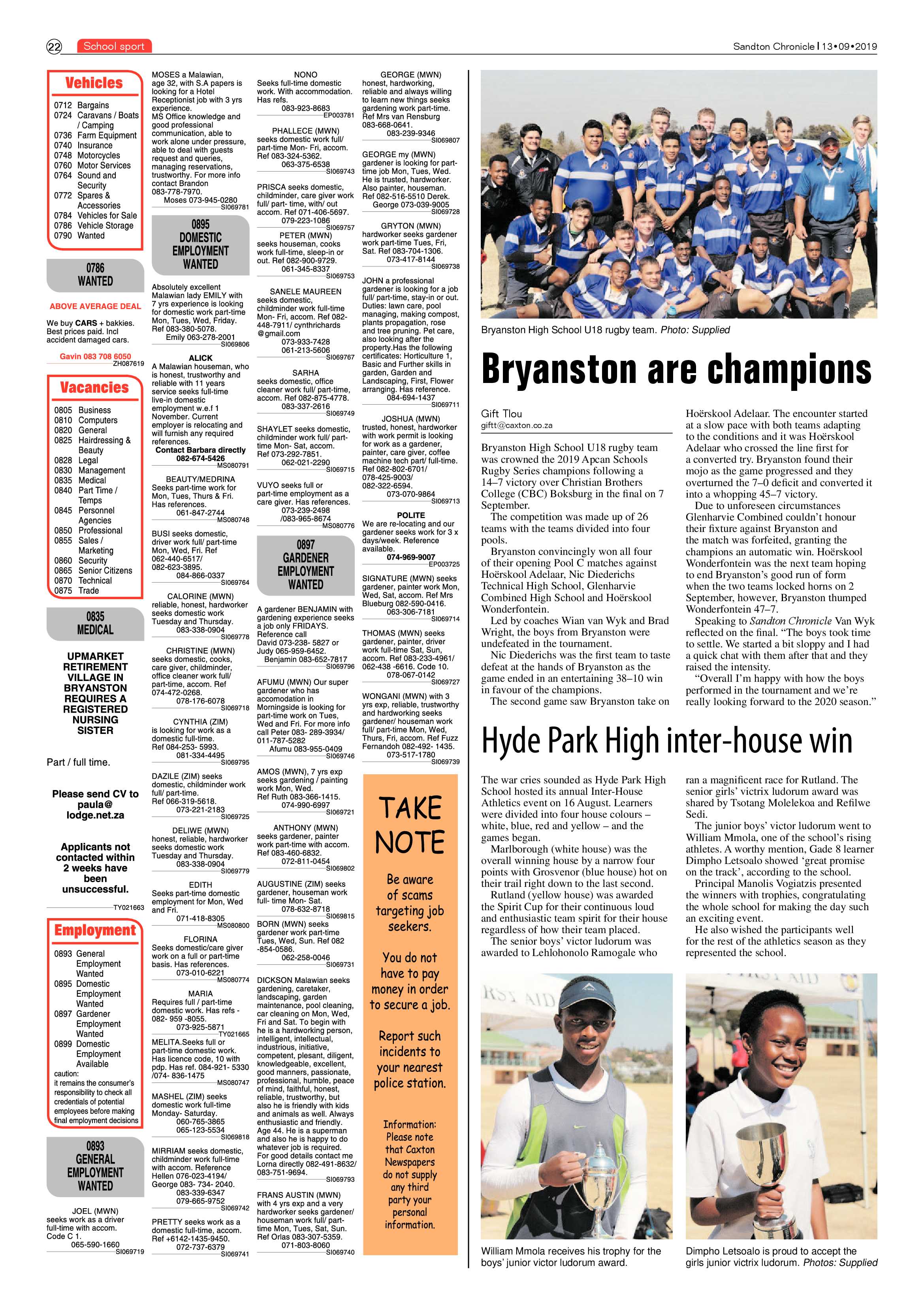Sandton Chronicle 13 September, 2019 page 22