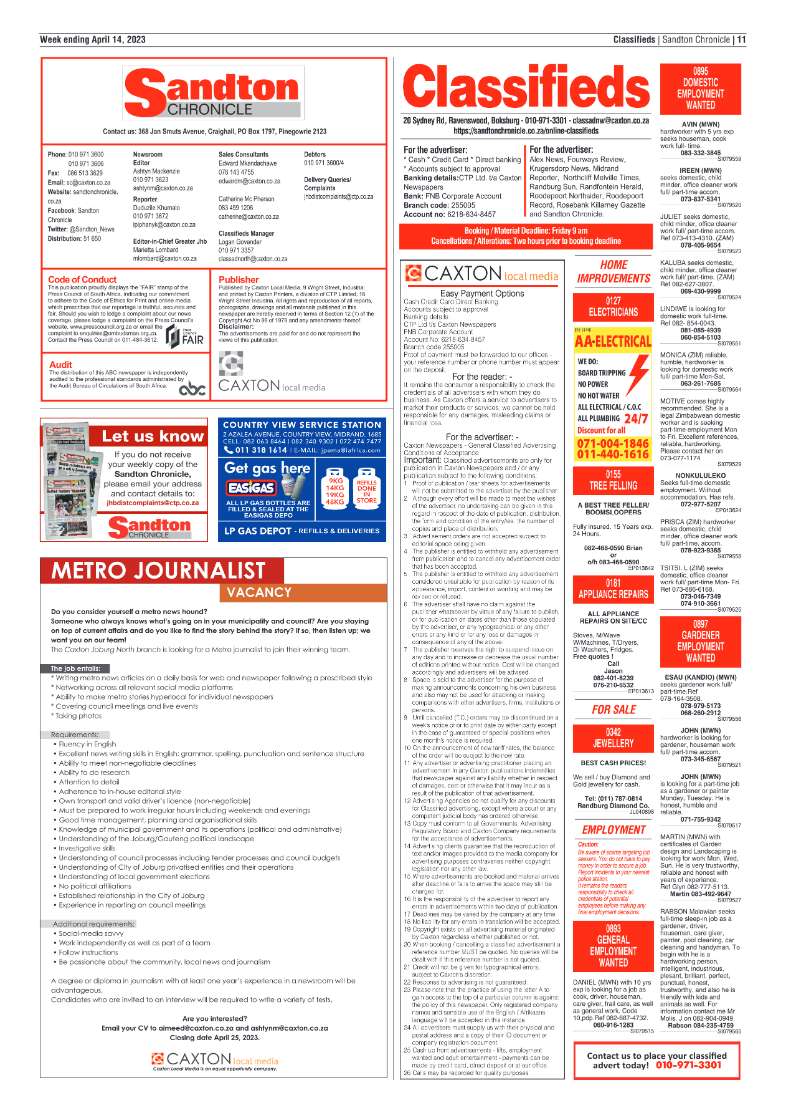 Sandton Chronicle 14 April 2023 page 11