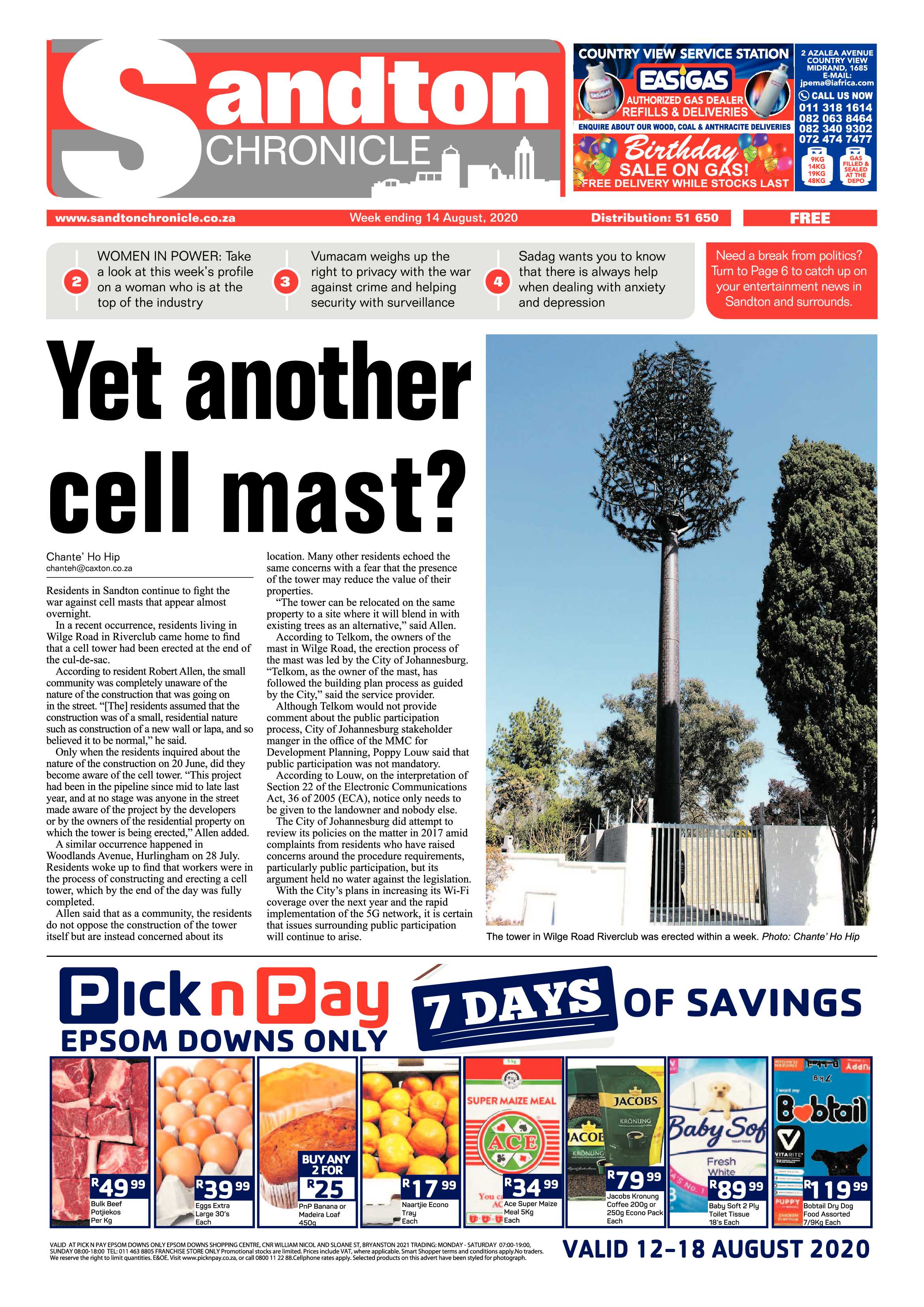 Sandton Chronicle 14 August 2020 page 1