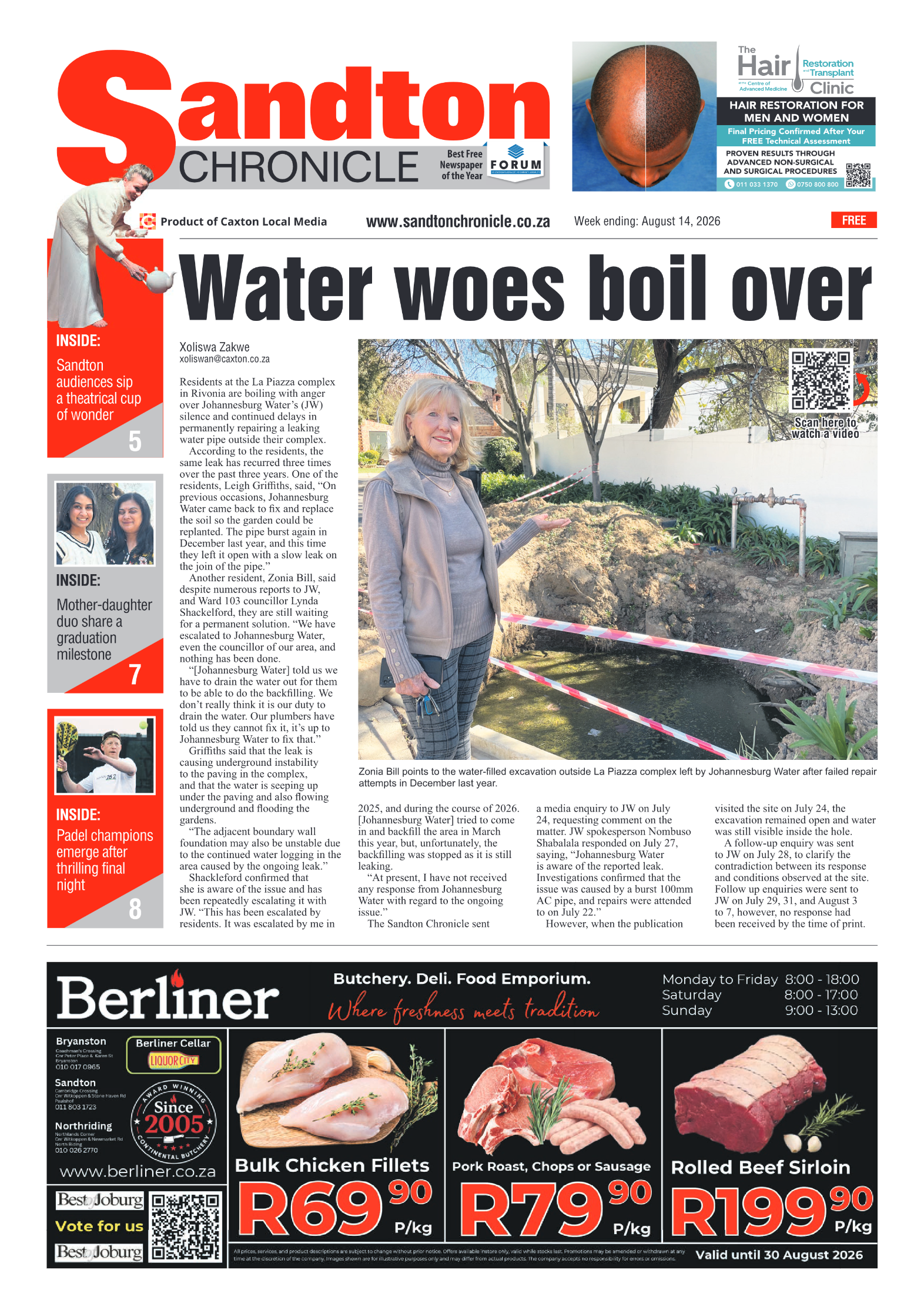 Sandton Chronicle 14 August 2026 page 1