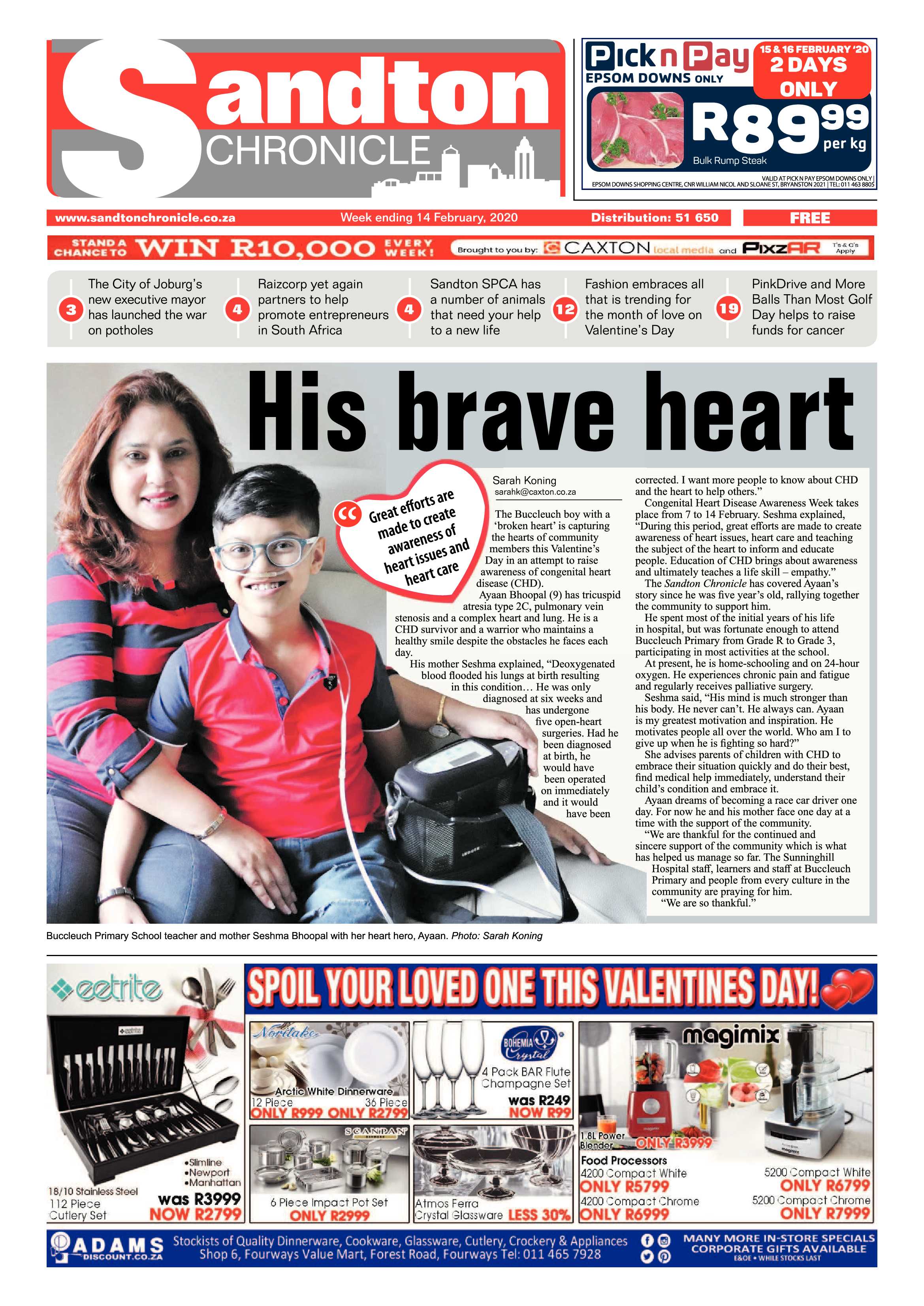 Sandton Chronicle 14 February 2020 page 1