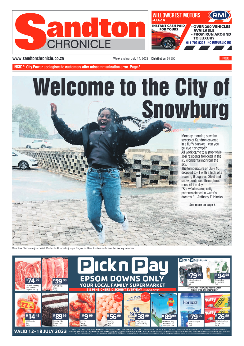 Sandton Chronicle 14 July 2023 page 1