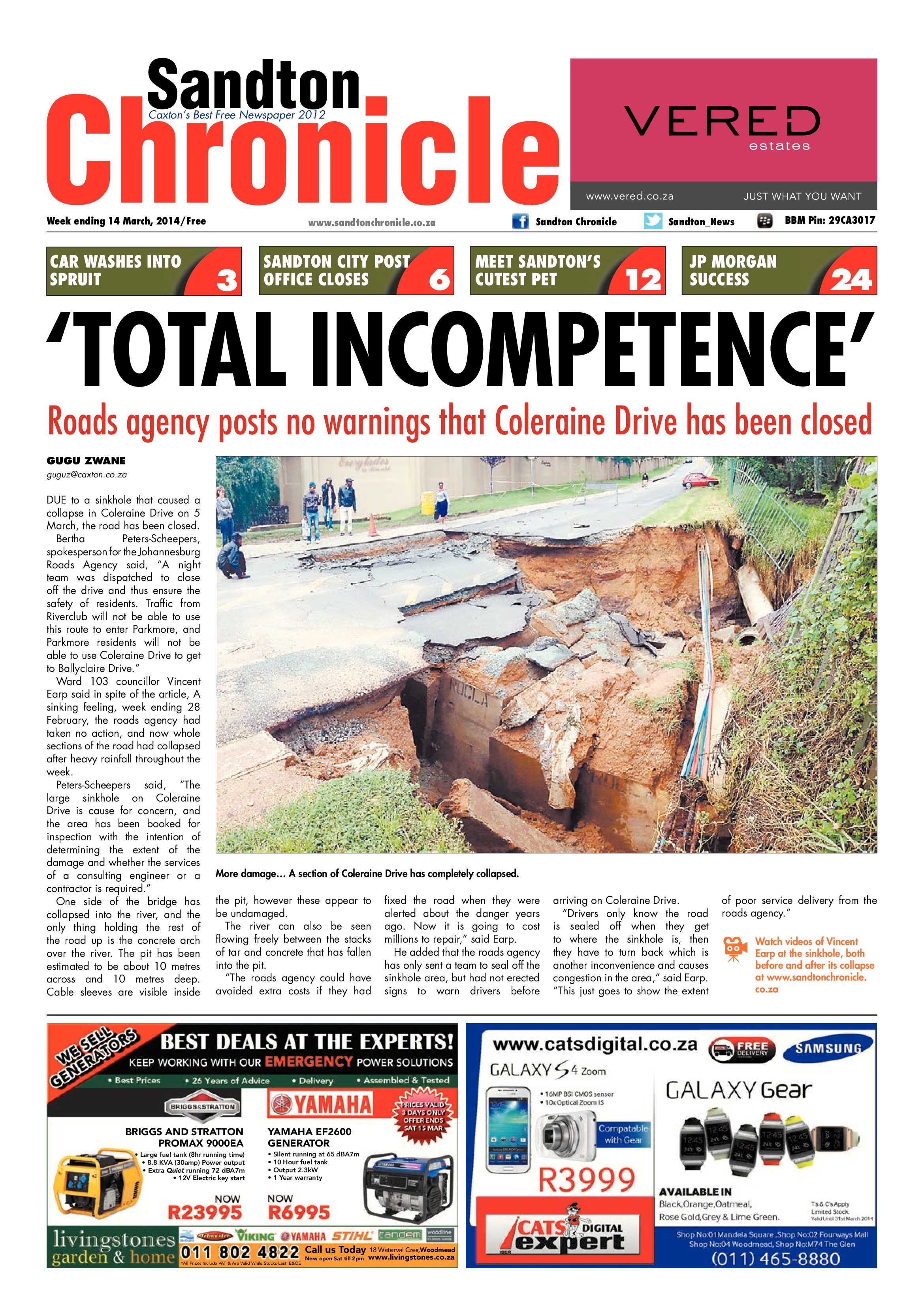 Sandton Chronicle 14 March 2014 page 1