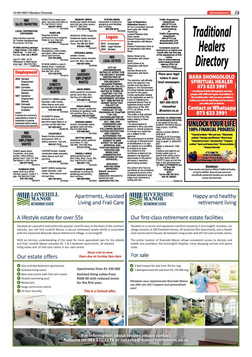 Sandton Chronicle 14 May 2021 page 15